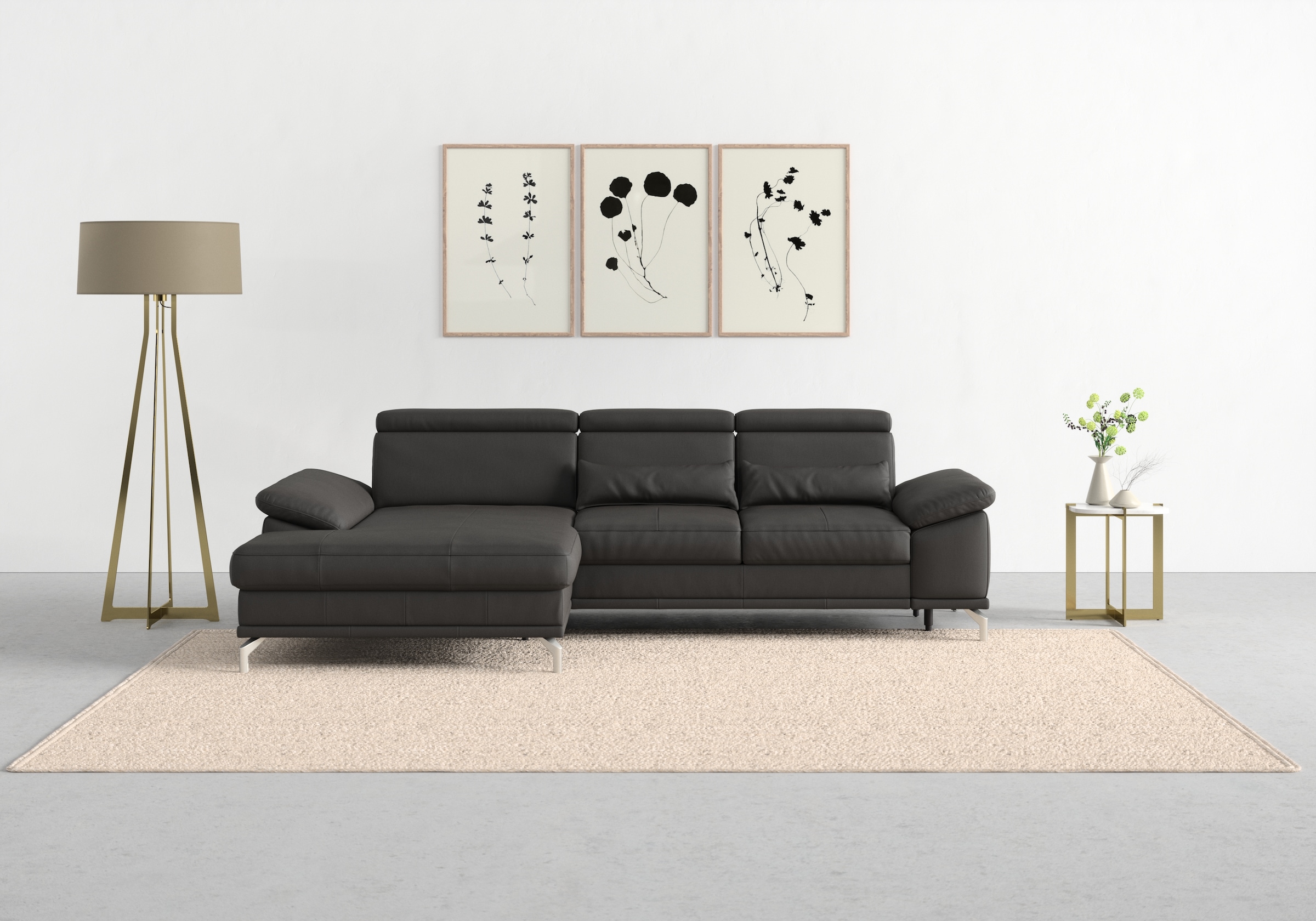 sit&more Ecksofa "Cabrio L-Form, B: 295 cm, mit Sitztiefen-, Arm- & Kopfteilverstellung" 2 Nierenkissen, Federkern, optional Schlaffunktion und Stauraum