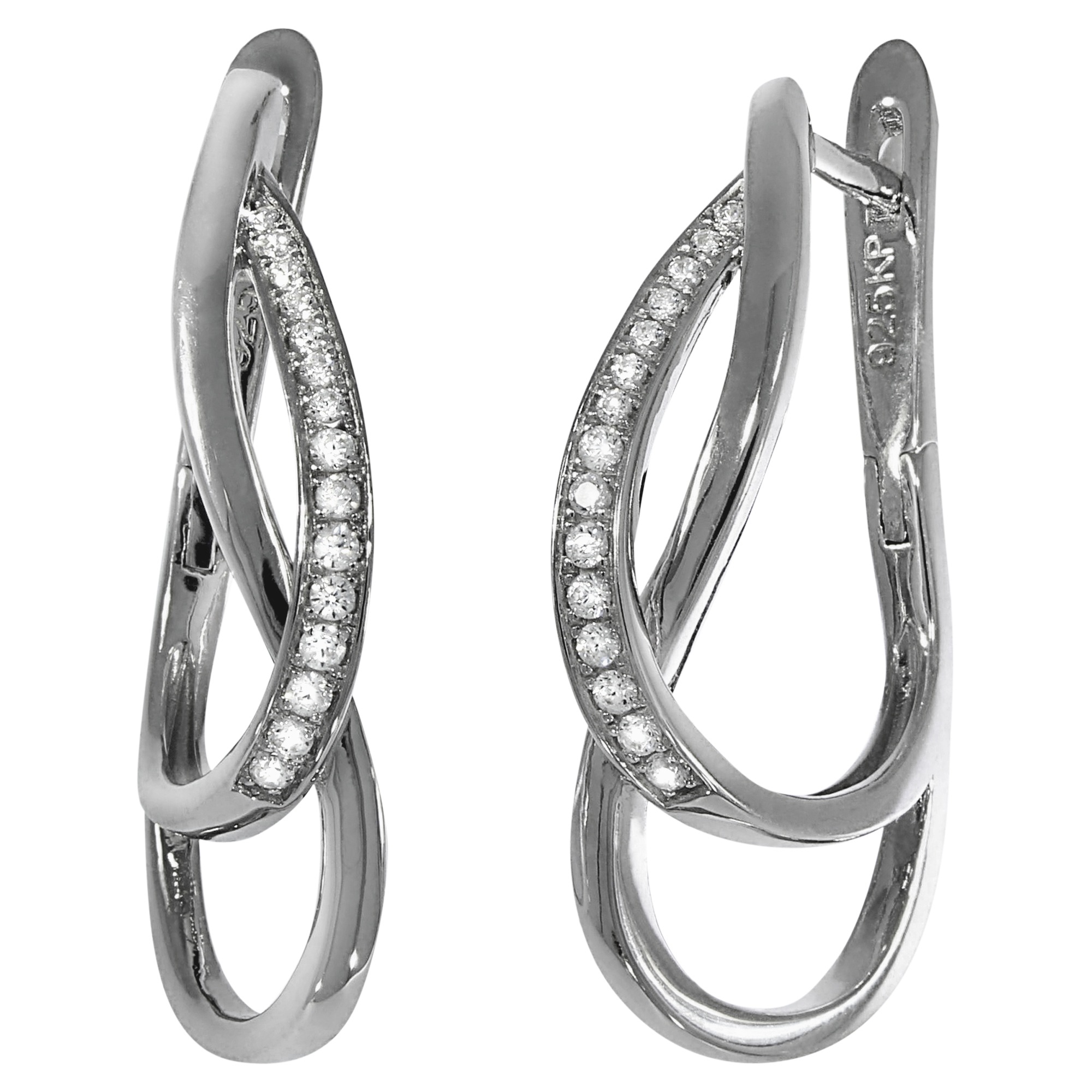 Paar Creolen VIVANCE "925 Silber rhodiniert", weiß (weiß, weiß), Ohrringe, Damen, one-size, Silber 925 (Sterlingsilber), Klappcreolen