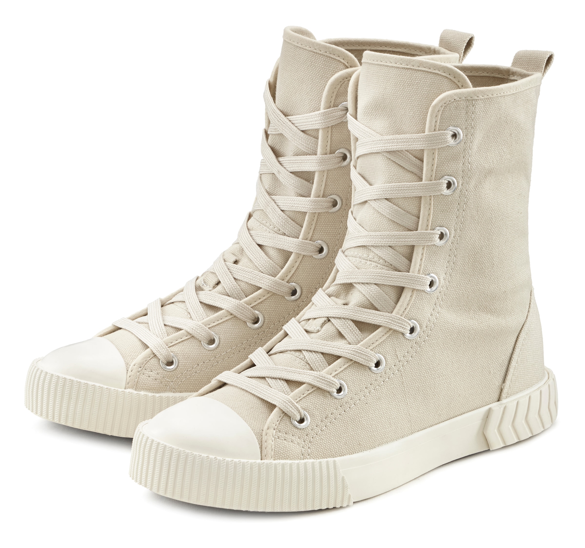 LASCANA Stiefelette "High-Top Sneaker, Textil-Boot, Herbststiefelette, Schnürschuh," im Combat Look VEGAN