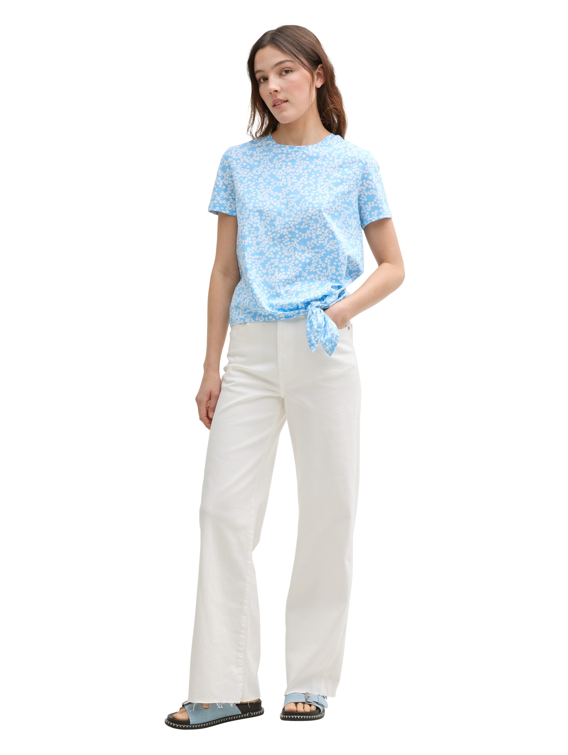 TOM TAILOR Denim T-Shirt, mit Minimalprint und seitlichem Knoten