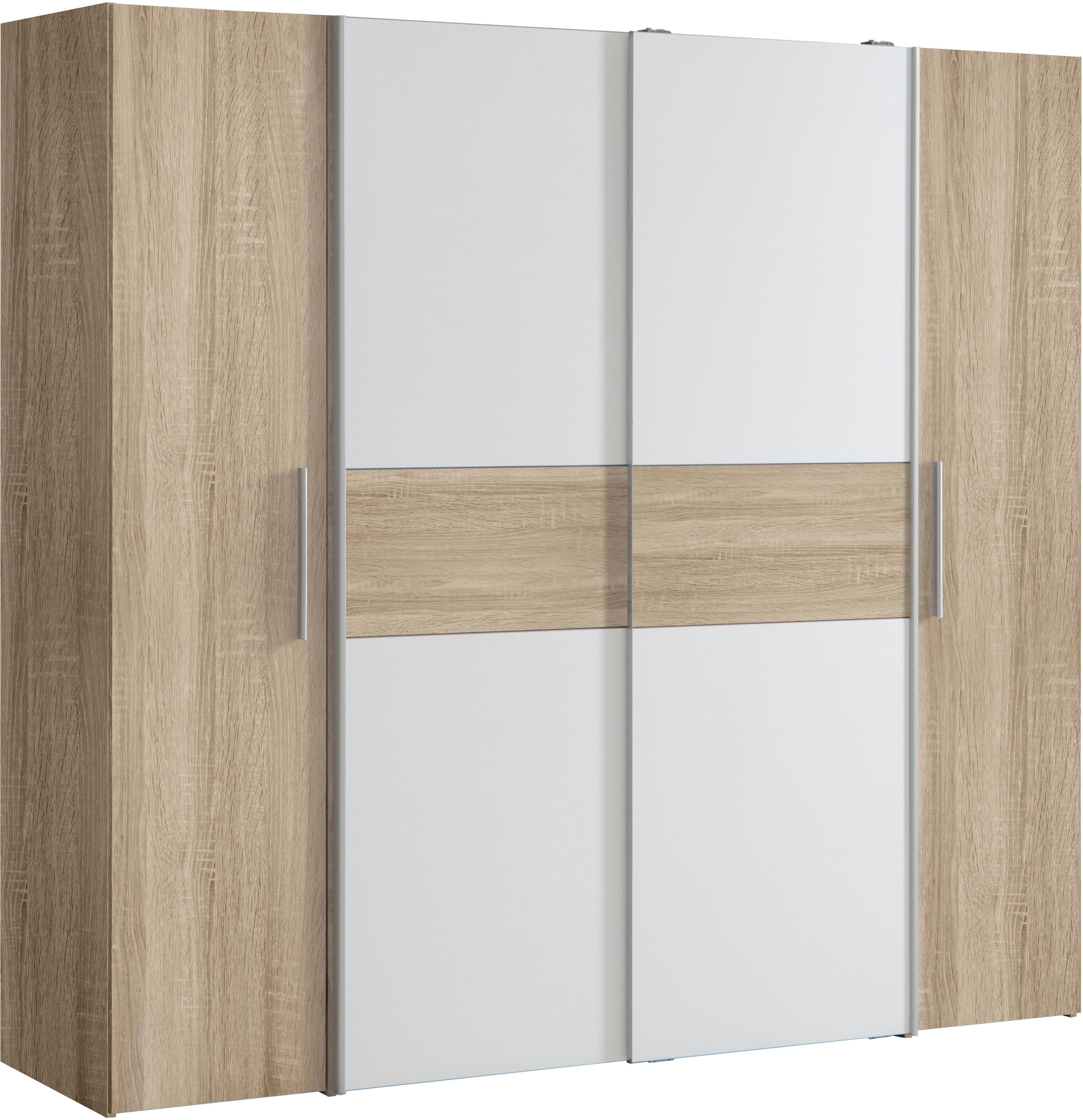 FORTE Kleiderschrank "Kalixtus, Made in Europe" B/H/T ca. 200x190x60 cm, 2 Schiebetüren, 2 Drehtüren, 8 Einlegeböden, Kombination aus Dreh- und Schwebetüren, mehrere Farben