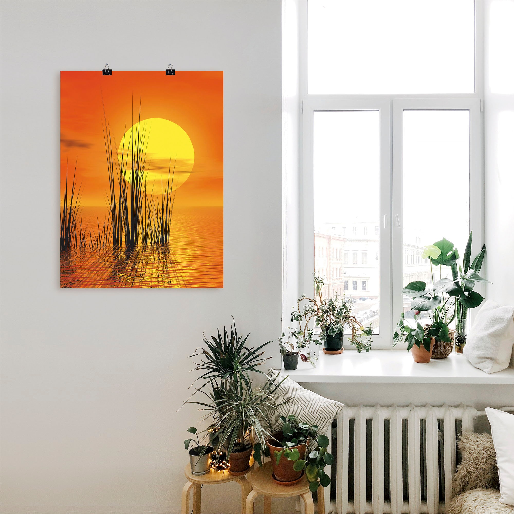 Artland Wandbild »Sonnenuntergang mit Schilf«, Sonnenaufgang & -untergang, (1 St.), als Leinwandbild, Poster, Wandaufkleber in verschied. Größen