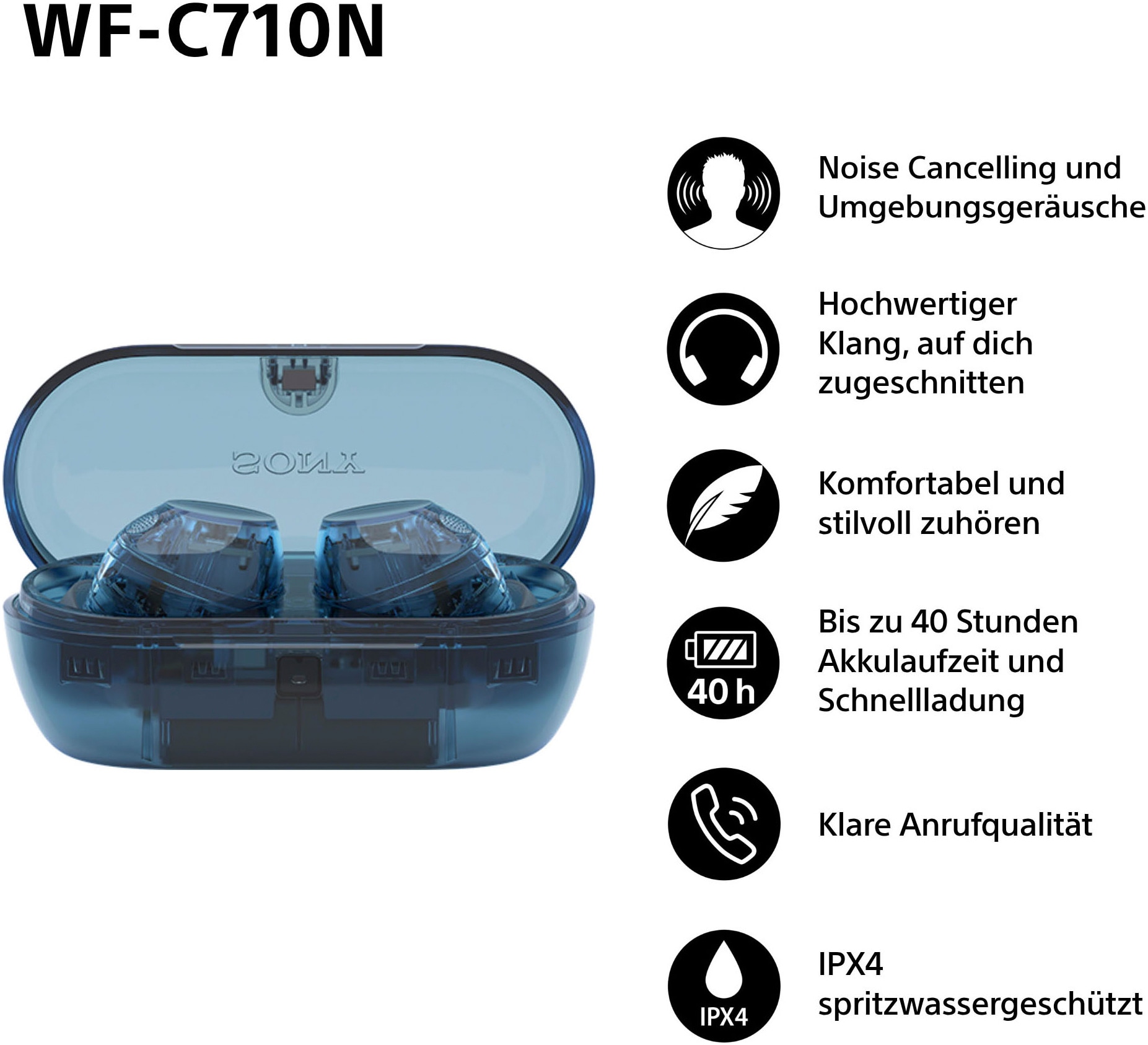 Sony In-Ear-Kopfhörer »WF-C710N«, Bluetooth-A2DP Bluetooth-AVRCP Bluetooth (Audio Video Remote Control Profile)-HFP-HSP, Active Noise Cancelling (ANC)-Freisprechfunktion-Multi-Point-Verbindung-Rauschunterdrückung-Sprachsteuerung