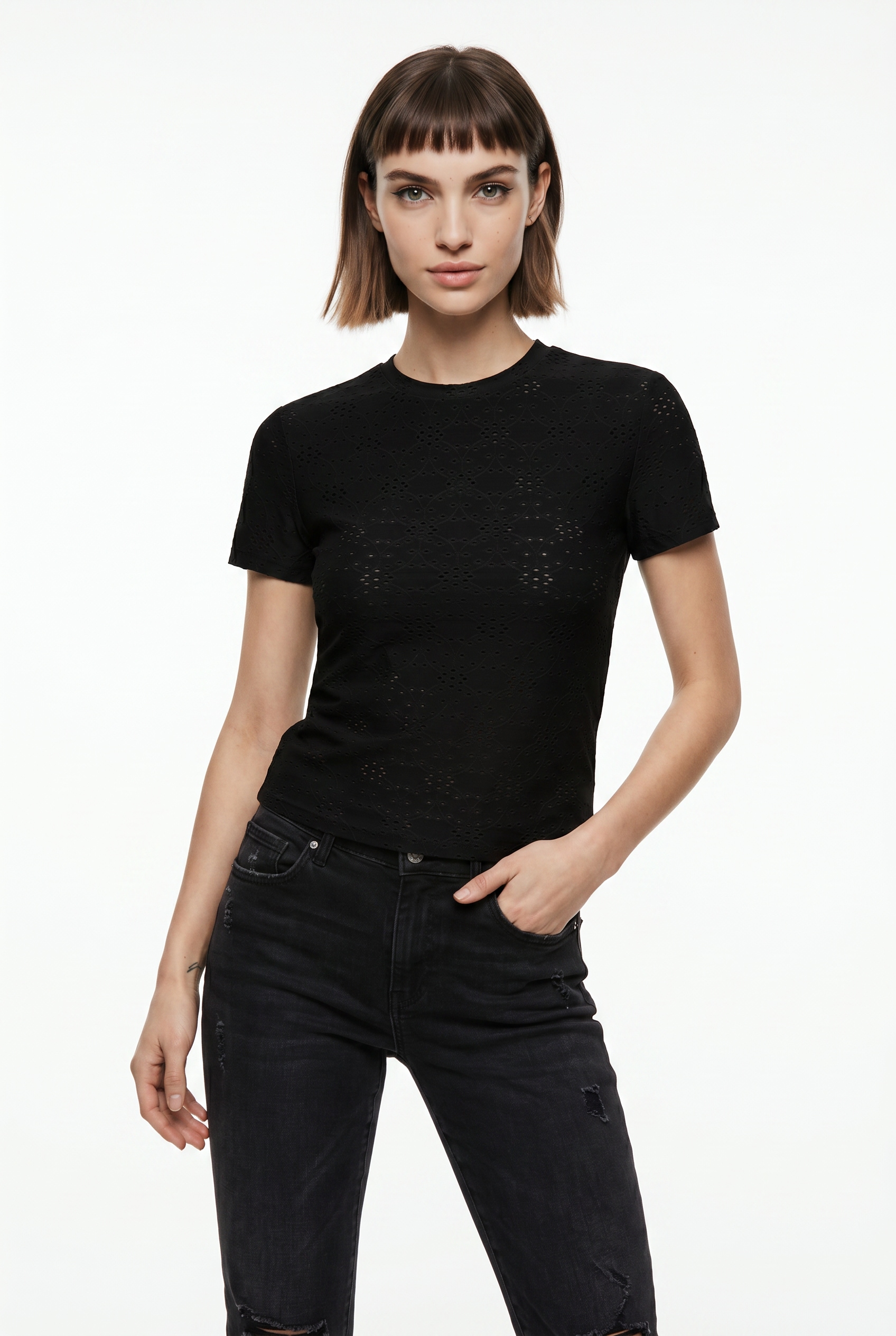 ONLY T-Shirt »ONLSMILLA NEW S/S TOP JRS« Materialmix, slim fit, Rundhals