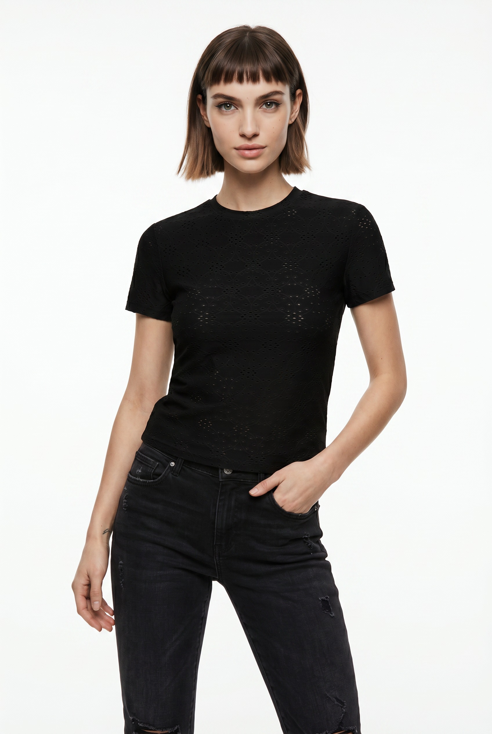 ONLY T-Shirt "ONLSMILLA NEW S/S TOP JRS" Materialmix, slim fit, Rundhals