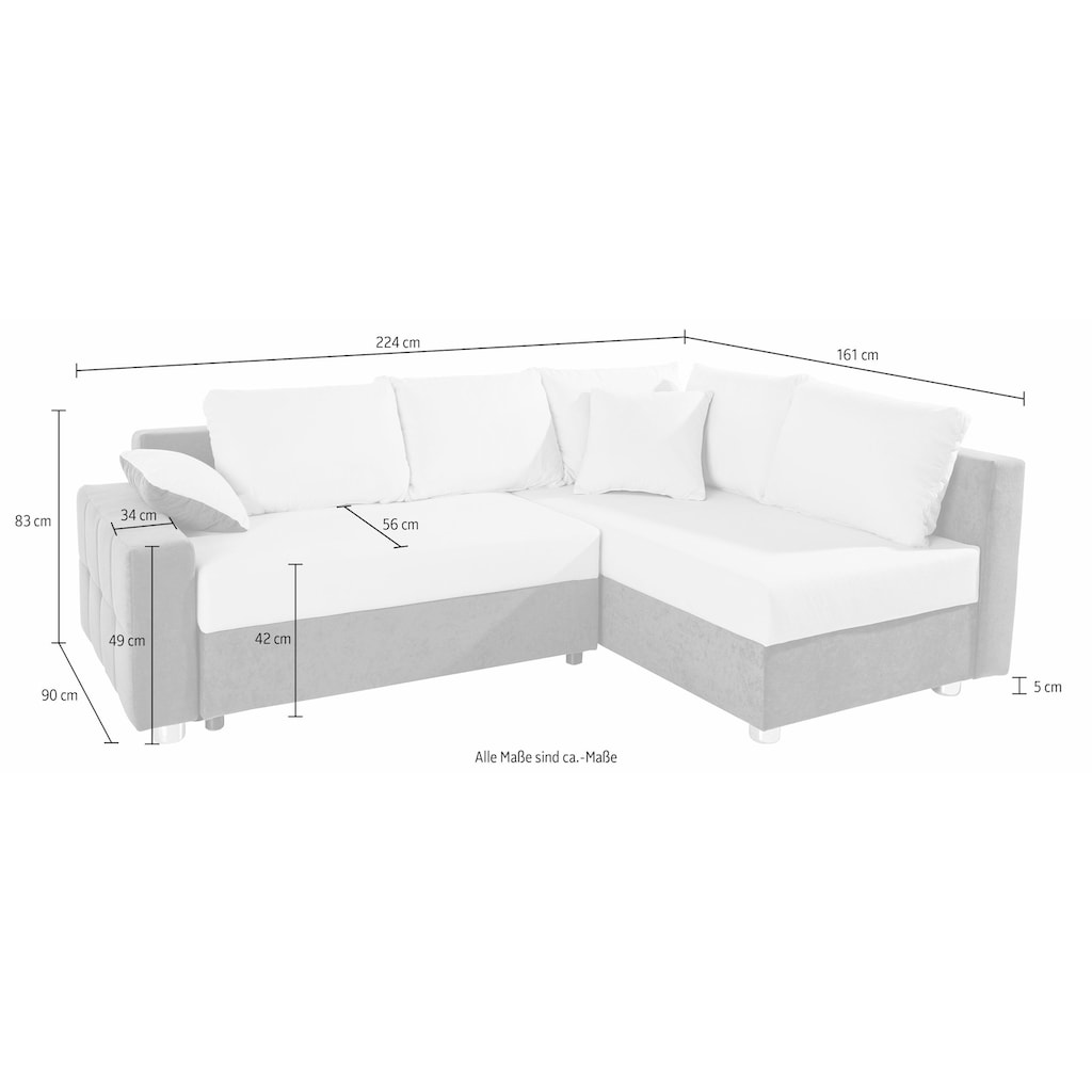 COLLECTION AB Ecksofa Parma, mit Bettfunktion, inkl. Zier- und Rückenkissen