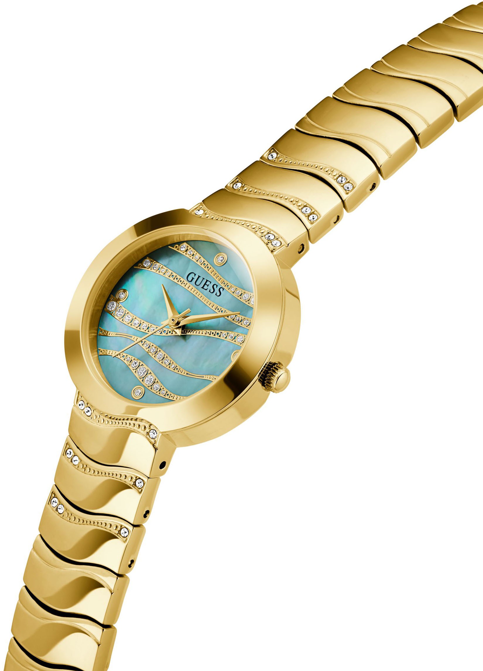 Guess Quarzuhr »LAGUNA«, Armbanduhr, Damenuhr, Edelstahlarmband