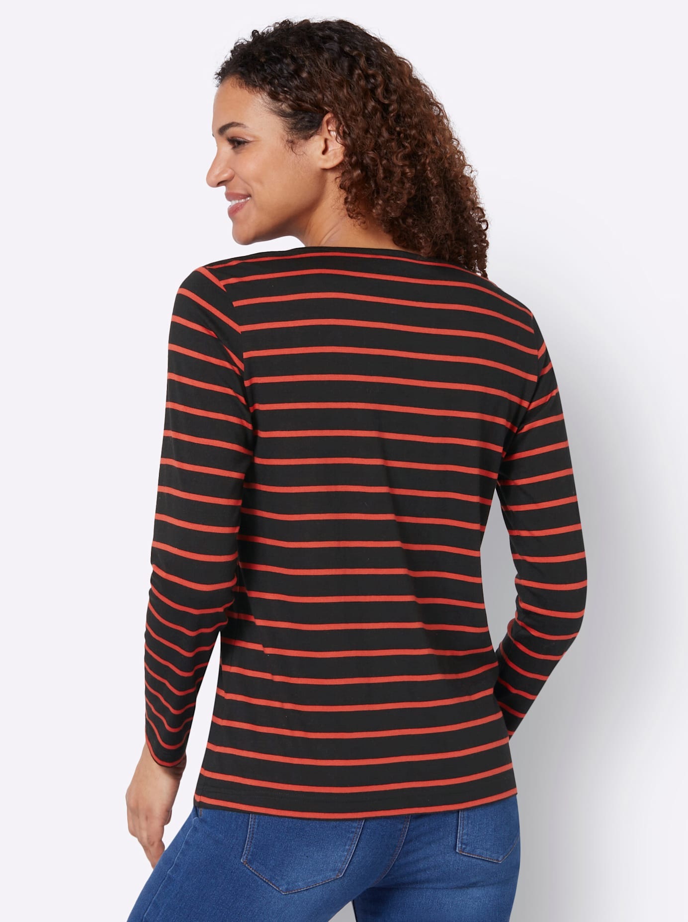 T-Shirt CASUAL LOOKS "Shirt", Damen, Gr. 48, orange (terra, schwarz, geringelt), 50% Baumwolle, 50% Modal, gemustert, gestreift, mehrfarbig, Rundhals, Shirts T-Shirt 2