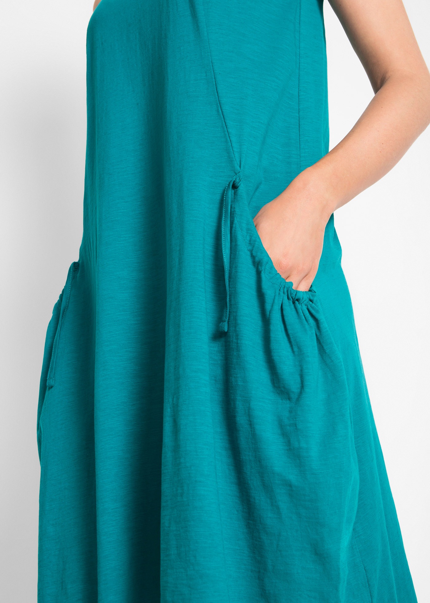 Jerseykleid BONPRIX "Baumwoll-Jerseykleid mit Taschen", Damen, Gr. 48/50 (XL), N-Gr, blau (kobalttürkis), Obermaterial: 100% Baumwolle, A-Linie, Kleider Jerseykleid, für den Alltag, ärmellos, aus Baumwolle, in A-Linie, mit Taschen 3