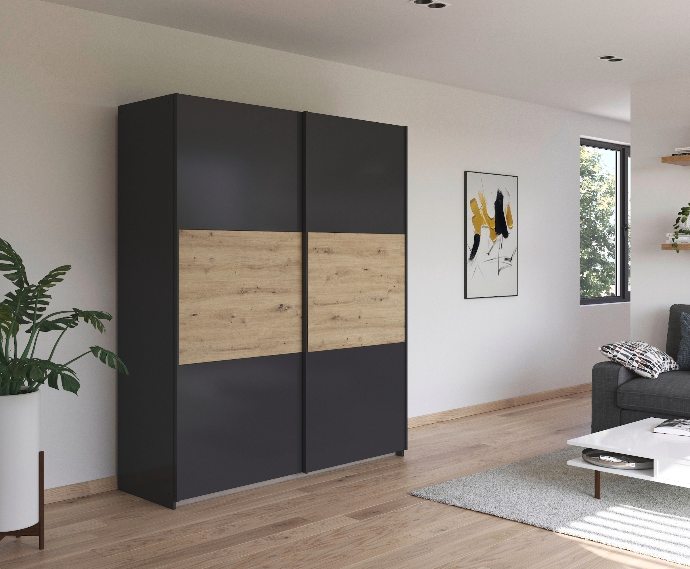 rauch Schwebetürenschrank »Kleiderschrank Schrank Garderobe Garderobenschrank Wäscheschrank NEO«, (in 3 verschiedenen Ausstattungen BASIC/CLASSIC/PREMIUM), mit großzügigem Stauraum und vielfältigen Farbkombinationen