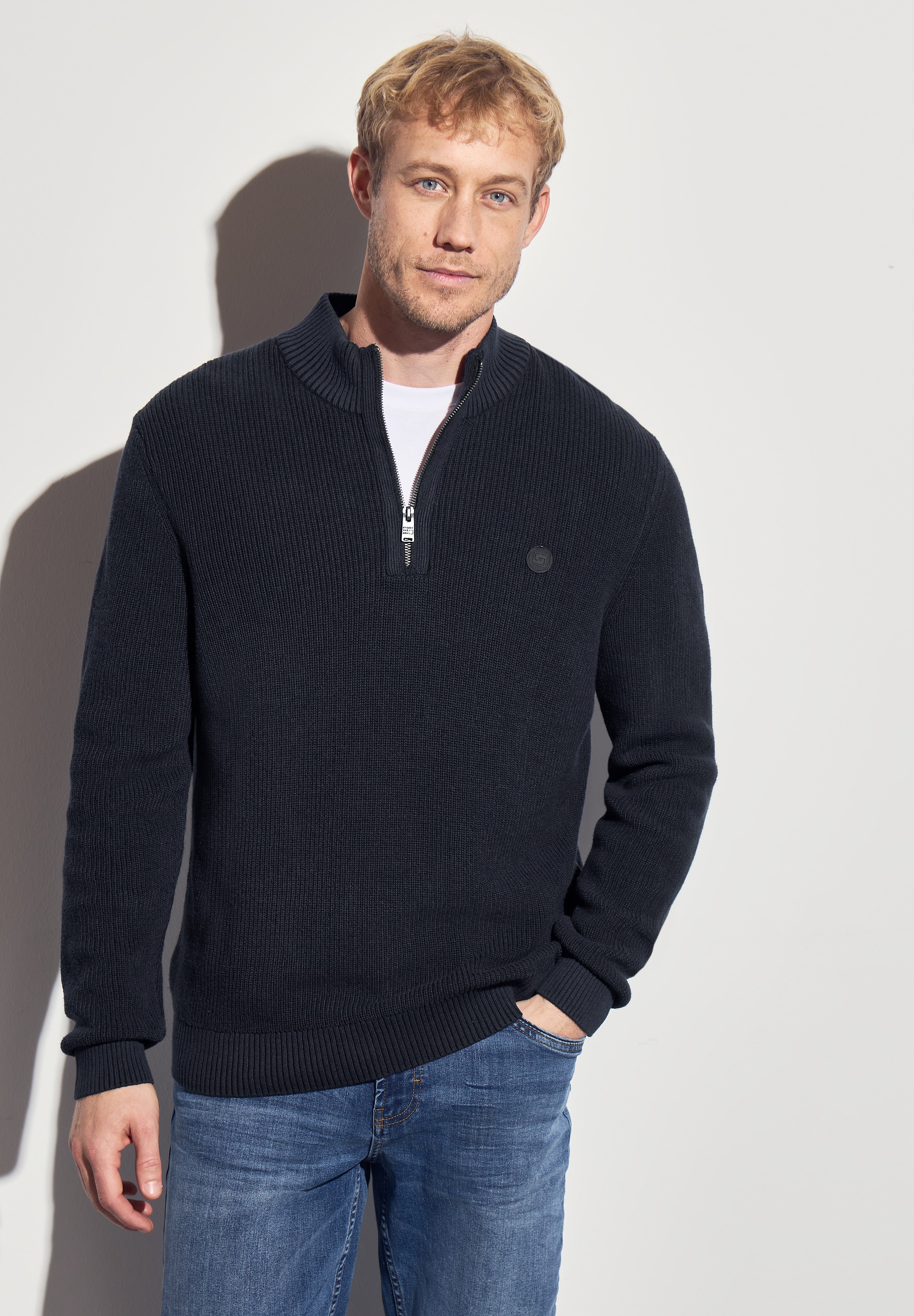 STREET ONE MEN Stehkragenpullover, aus reiner Baumwolle günstig online kaufen