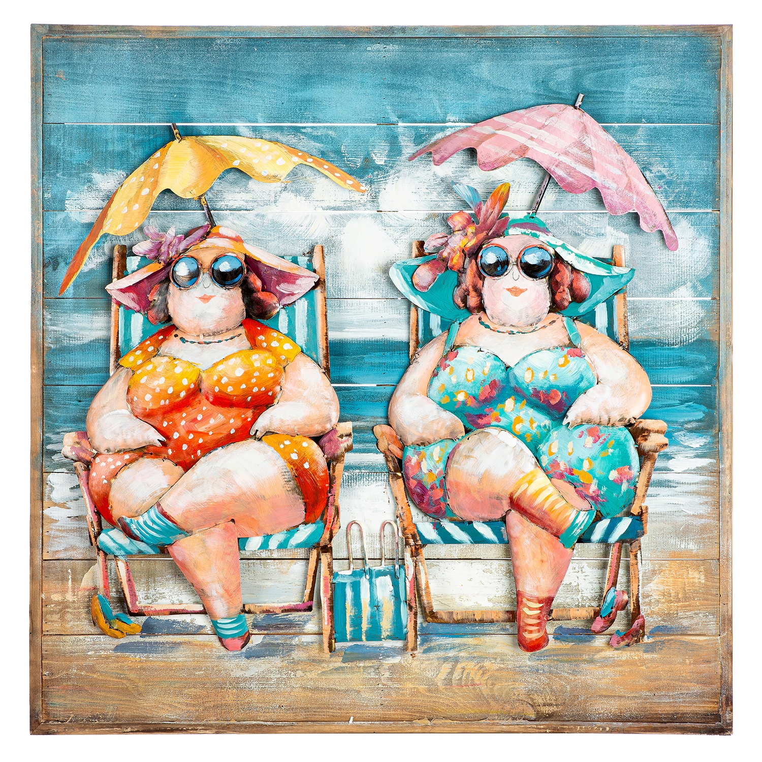 GILDE "Bild quadratisch Sun Ladies mehrfarbig" Strandbilder 1 Stk. tlg. Strandfrauen Sommerfeeling Sonnenhut Urlaubsmotiv Lifestyle-Deko