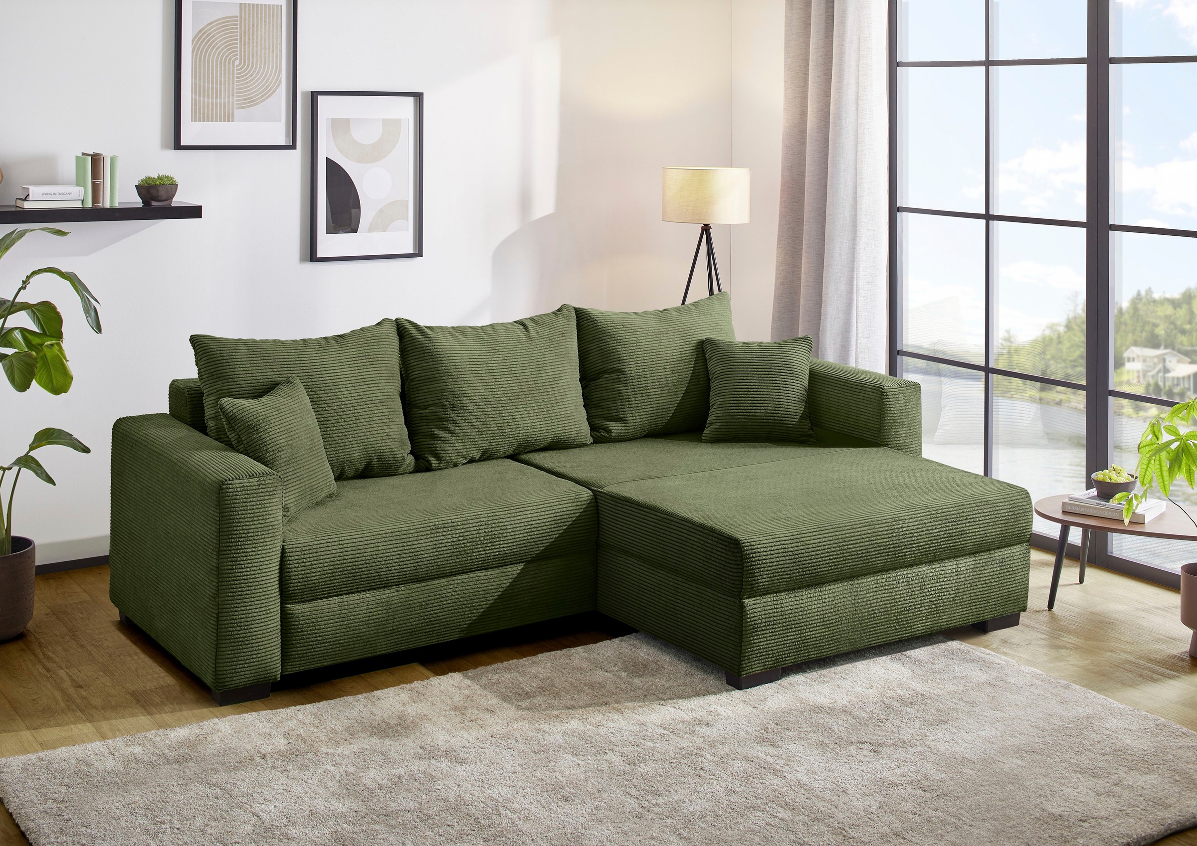 Jockenhöfer Gruppe Ecksofa "Ecksofa Elmau, Größe Ottomane: XL, B:261cm" mit Schlaffunktion, Bettkasten & 2 Zierkissen