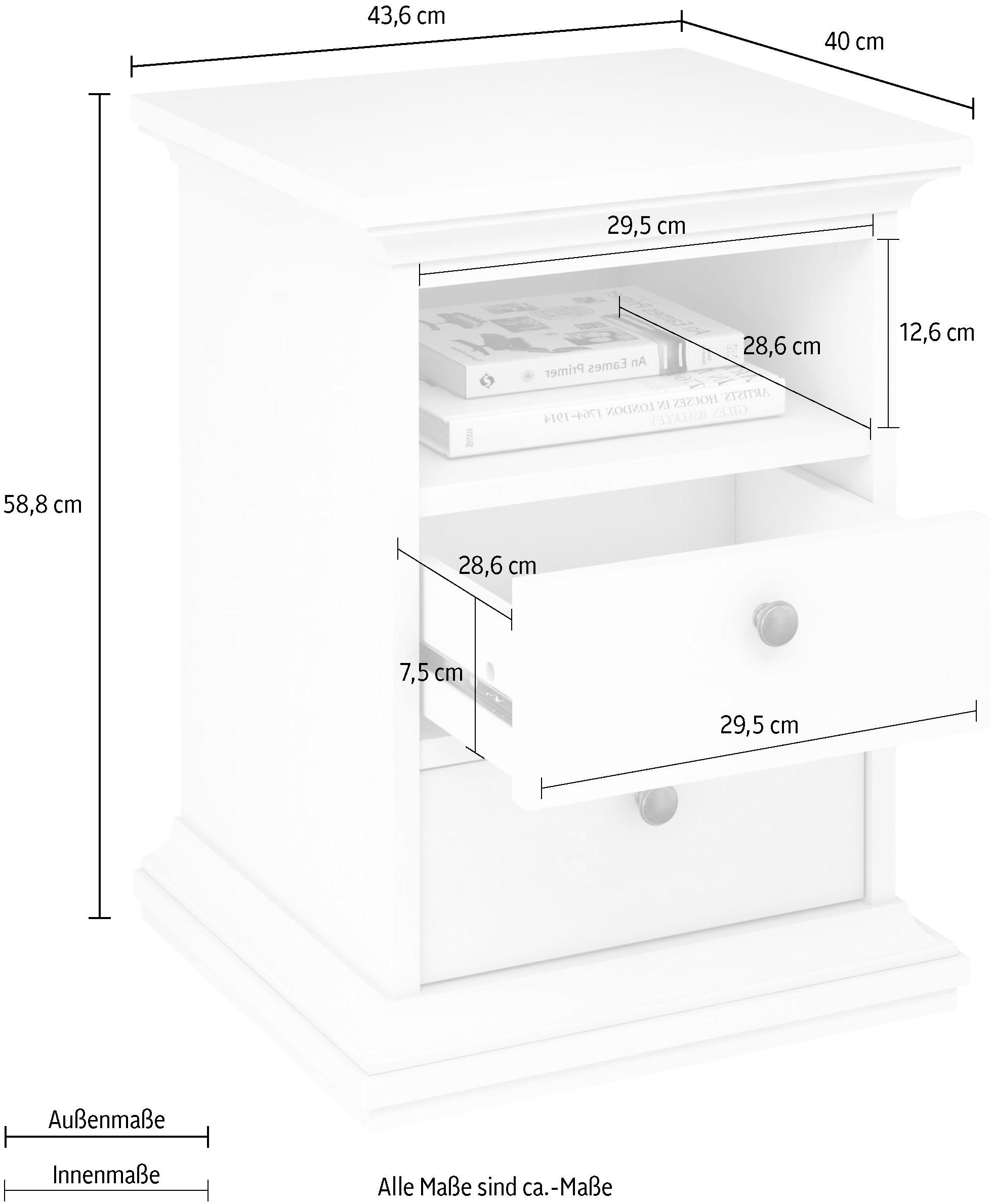 Home affaire Nachttisch »Paris«, Landhaus-Stil mit 2 Schubladen und einem  offenen Fach, Breite 43,6 cm | BAUR