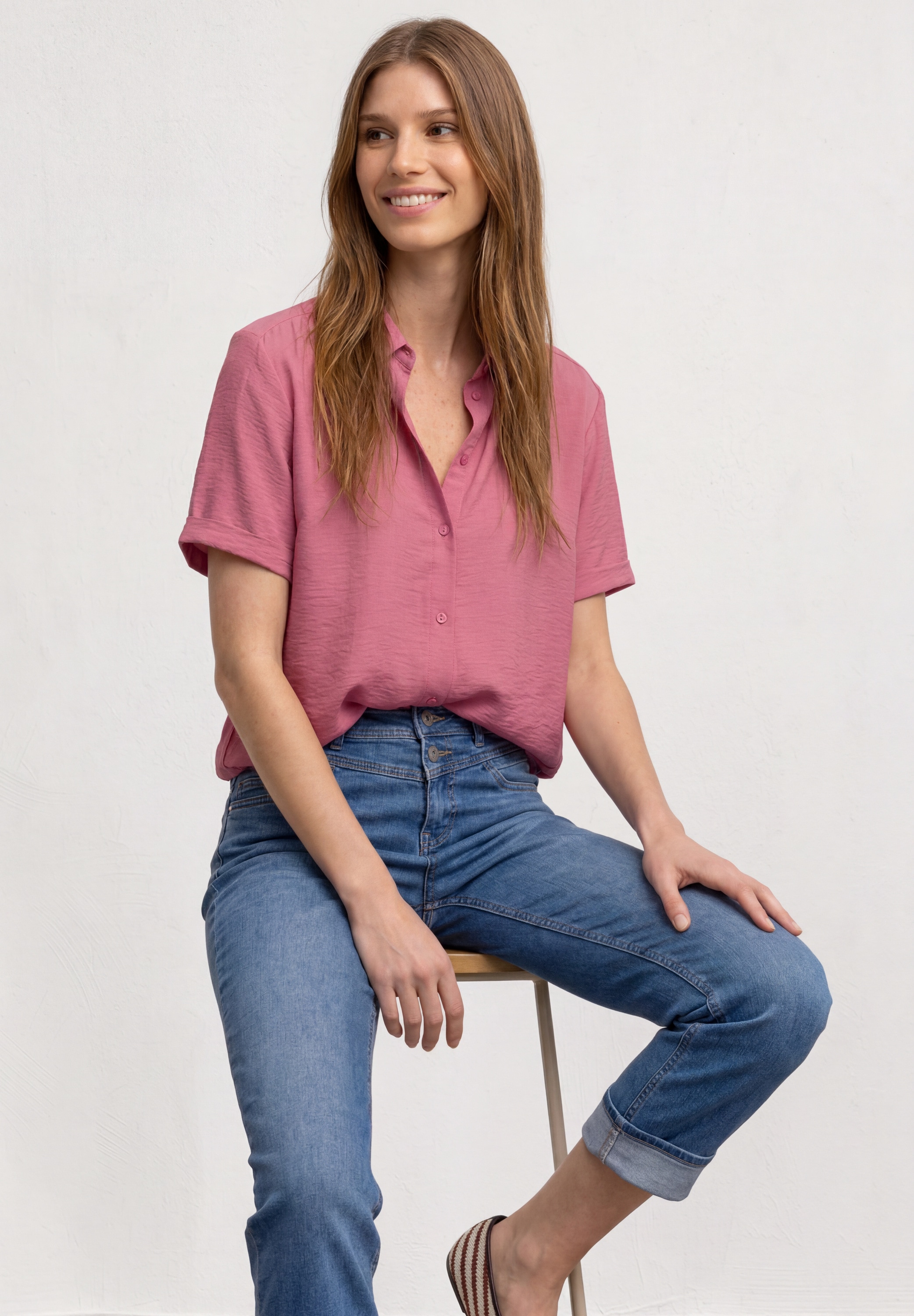 STREET ONE Hemdbluse Sommerbluse, unifarben, Viskosemix