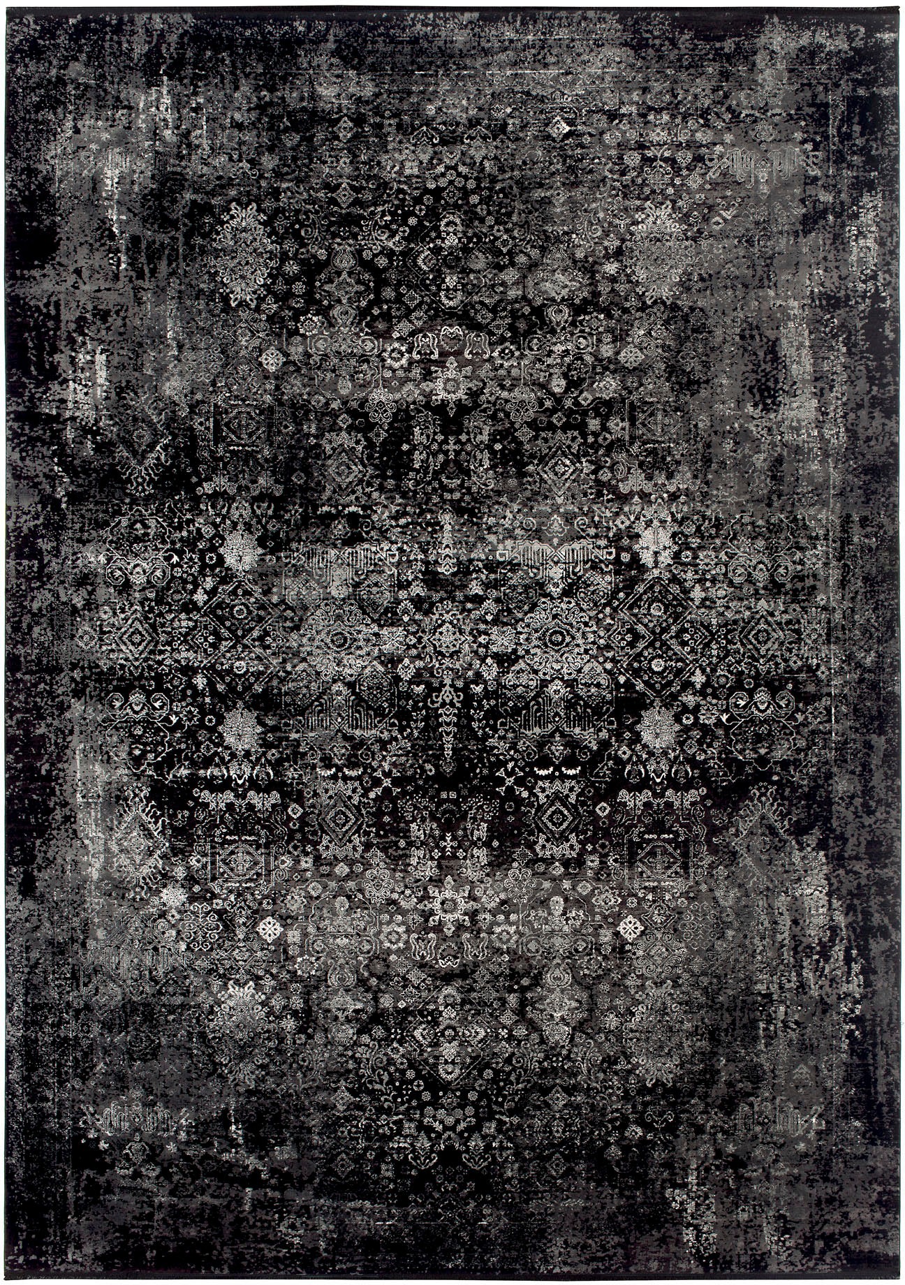 Teppich OCI DIE TEPPICHMARKE "BESTELLER MAGIC", schwarz (schwarz, grau), B:80cm H:8mm L:150cm, Viskose, Teppiche, Teppich, Glanz Viskose, mit Fransen, Hoch Tief Struktur, Vintage, Wohnzimmer 2