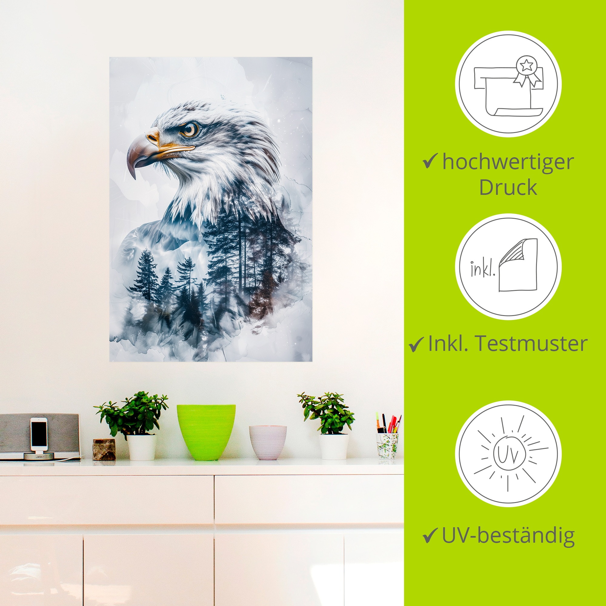 Artland Wandbild »Weißkopfadler« Vogelbilder 1 Stk. tlg. als Alubild, Leinwandbild, Poster, Wandaufkleber in verschied. Größen