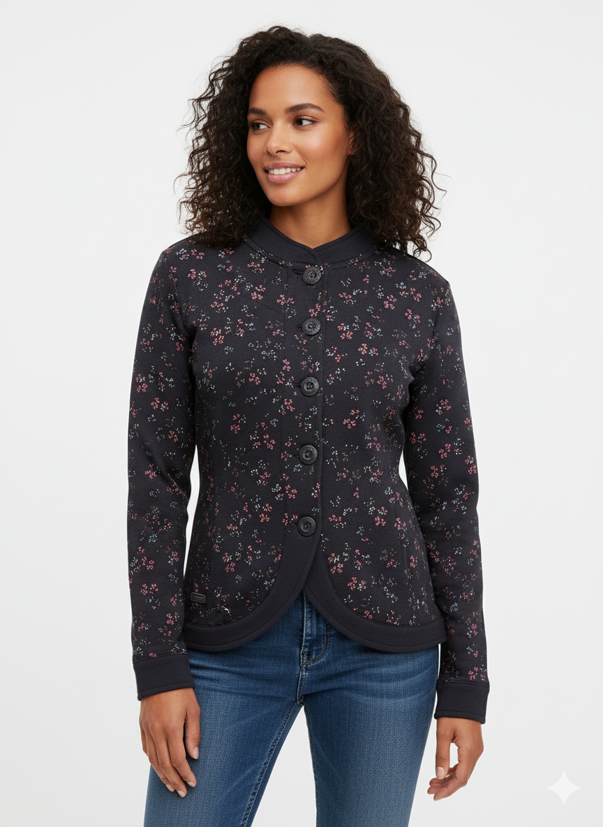 Ragwear Sweatjacke "AVALINA FLOWERS O" mit Knopfverschluss, aus Baumwolle und Polyester, normale Passform