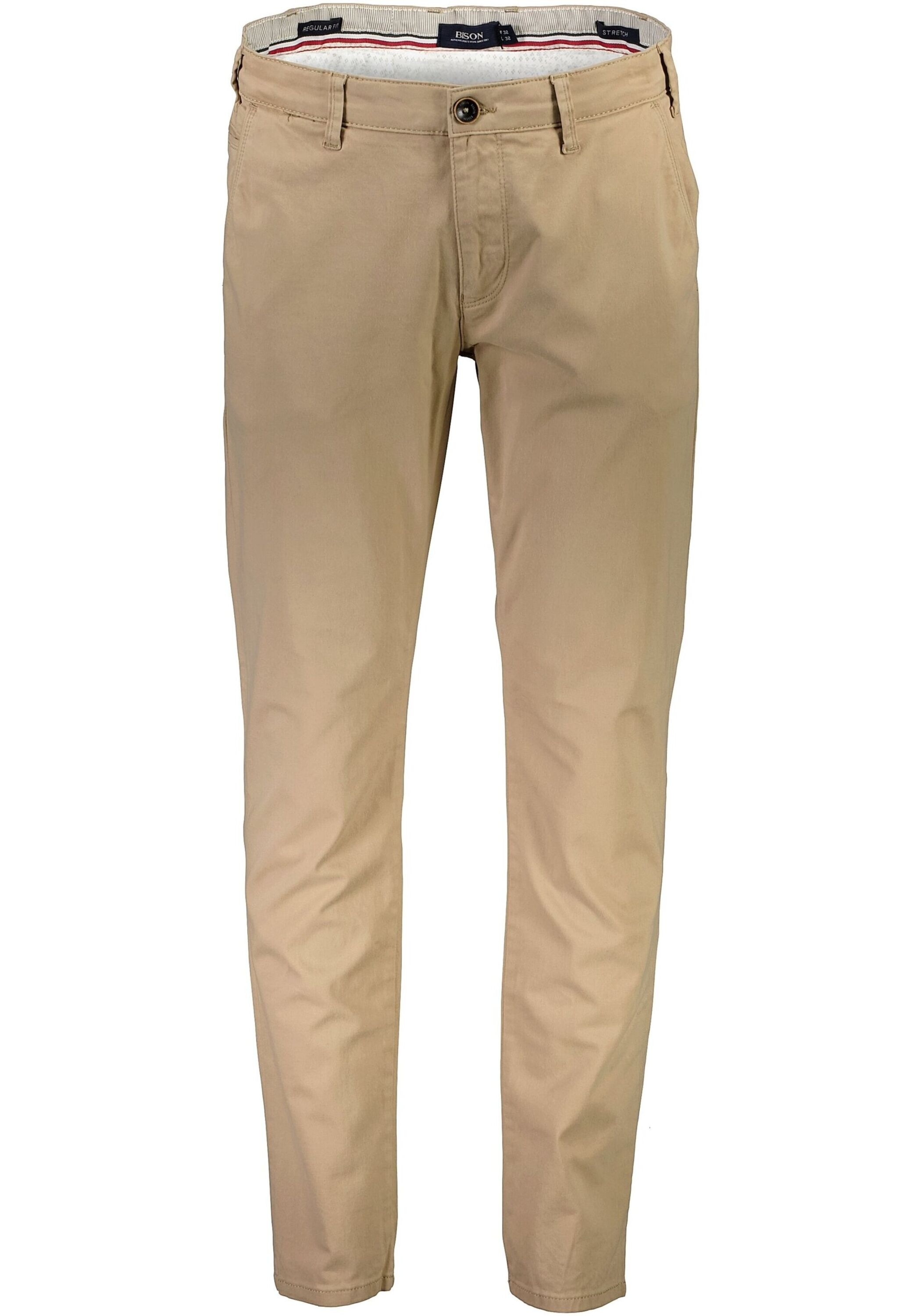 Chinos BISON "Chinos Regular Fit", Herren, Gr. 31, Länge 30, beige (sand), Obermaterial: 97% Baumwolle, 3% Elasthan, unifarben, regular fit, Hosen 3