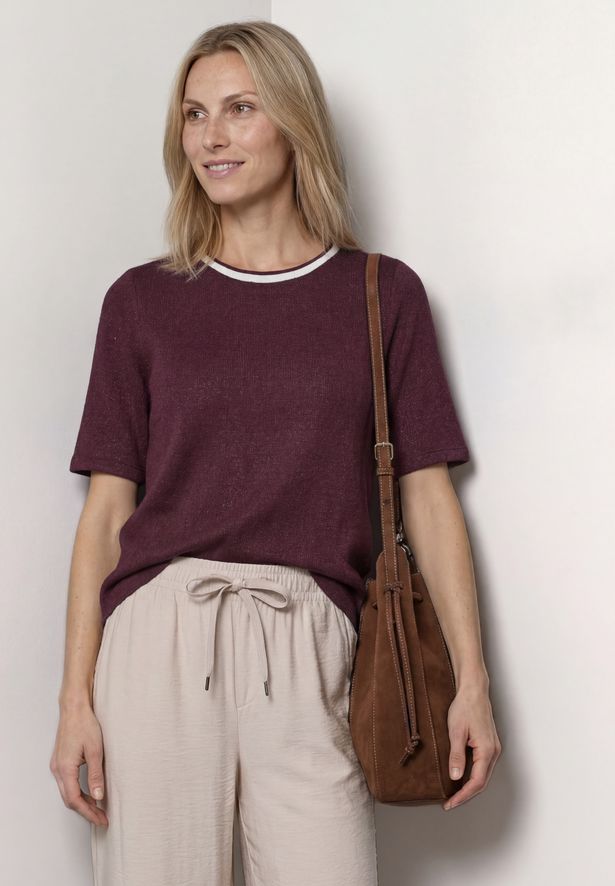 STREET ONE Kurzarmshirt Kurzarm Sommershirt im Strick-Look mit Rundhals