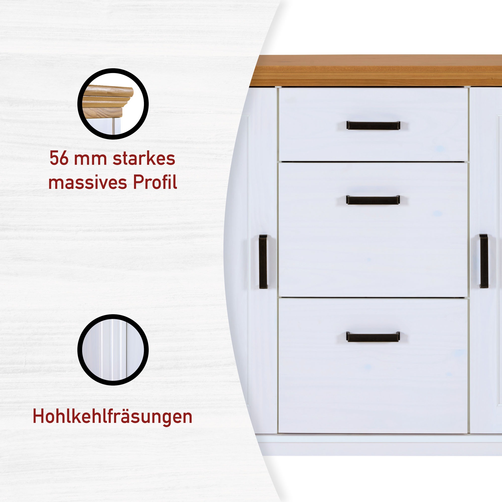 Inter Link Buffet »Maluno« 1 Stk. tlg. Kiefer Massiv, soft-close, Stauraum, BxTxH: ca.166,4 x 48,3 x 199,4 cm