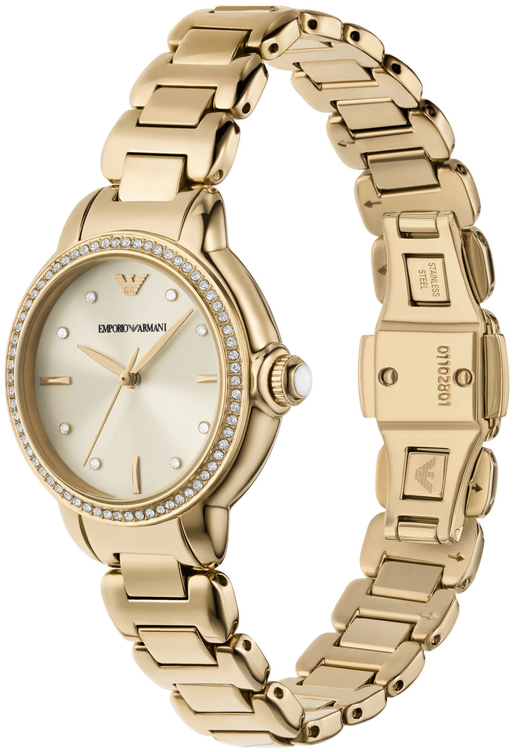 Emporio Armani Quarzuhr, Armbanduhr, Damenuhr, analog, Edelstahlarmband
