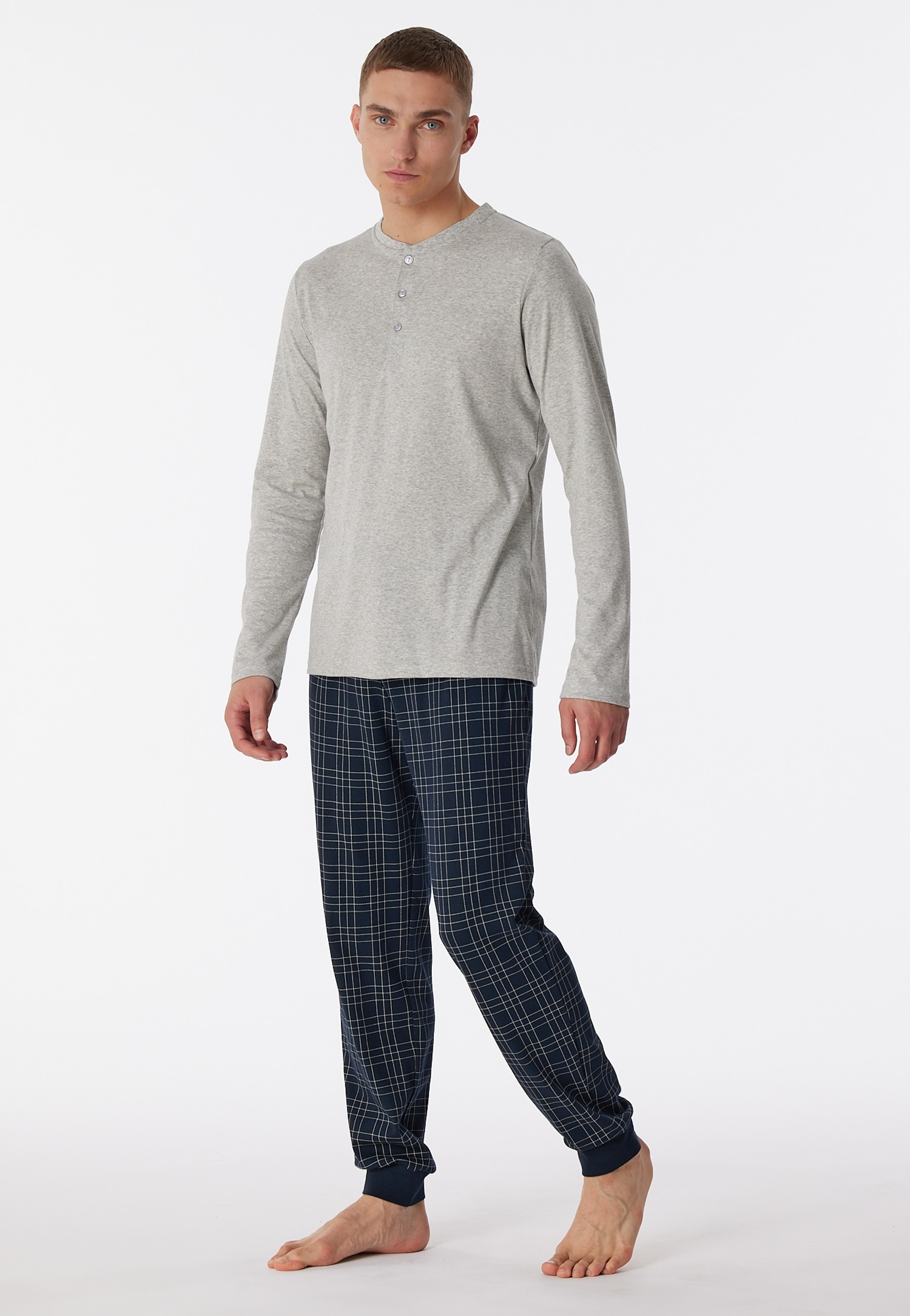 Schiesser Pyjama ""Fine Interlock"", (2 tlg.), mit Serafino-Kragen und funktionaler Knopfleiste