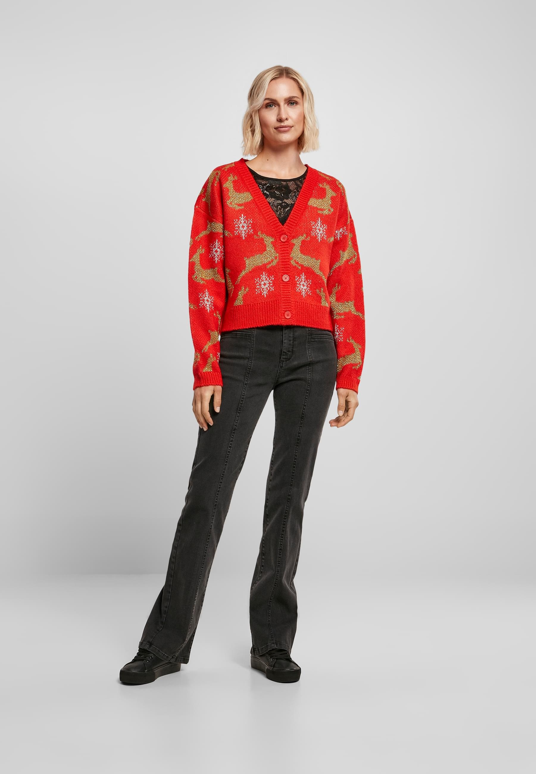 URBAN CLASSICS Cardigan »Urban Classics Damen Ladies Short Oversized Christmas Cardigan«