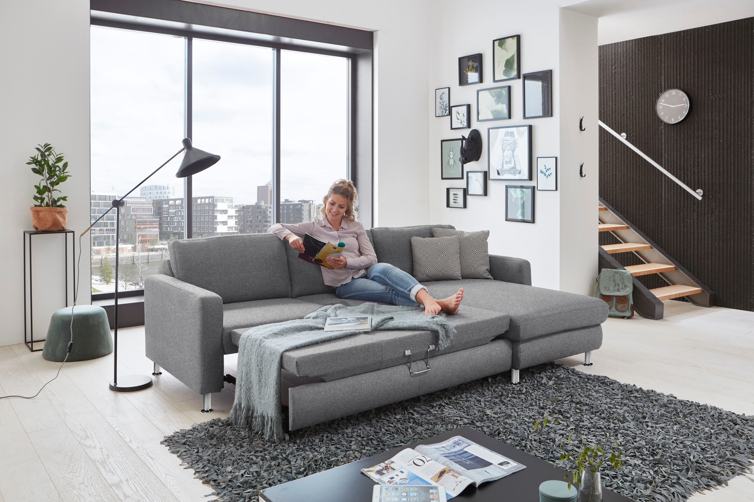Die PlanBar Ecksofa »MP-IN19027 L-Form«, wahlweise mit Bettfunktion, frei im Raum stellbar