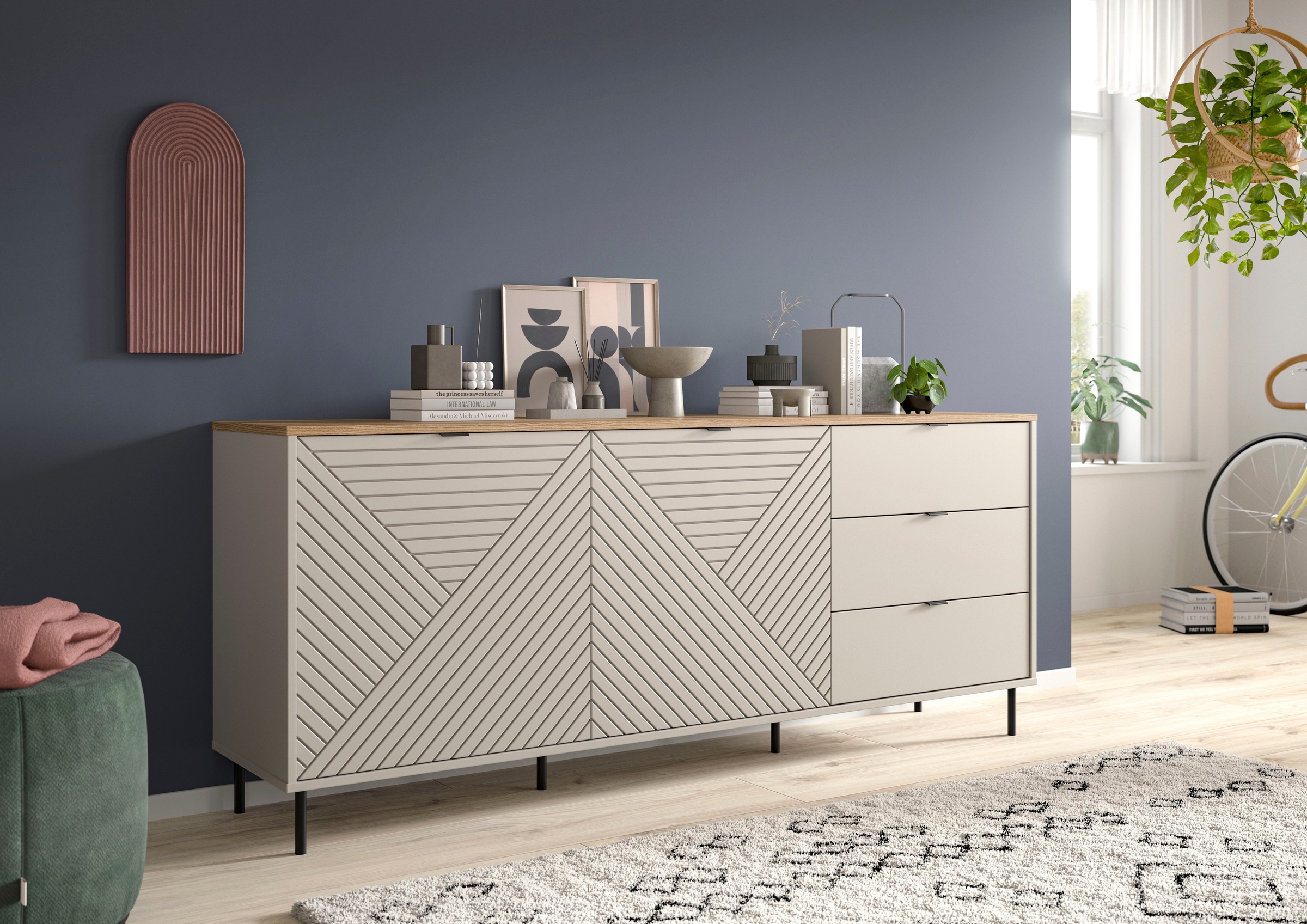 Home affaire Sideboard "RAITA, Breite 184 cm, Front mit Desgin-Fräsung, 2 T günstig online kaufen