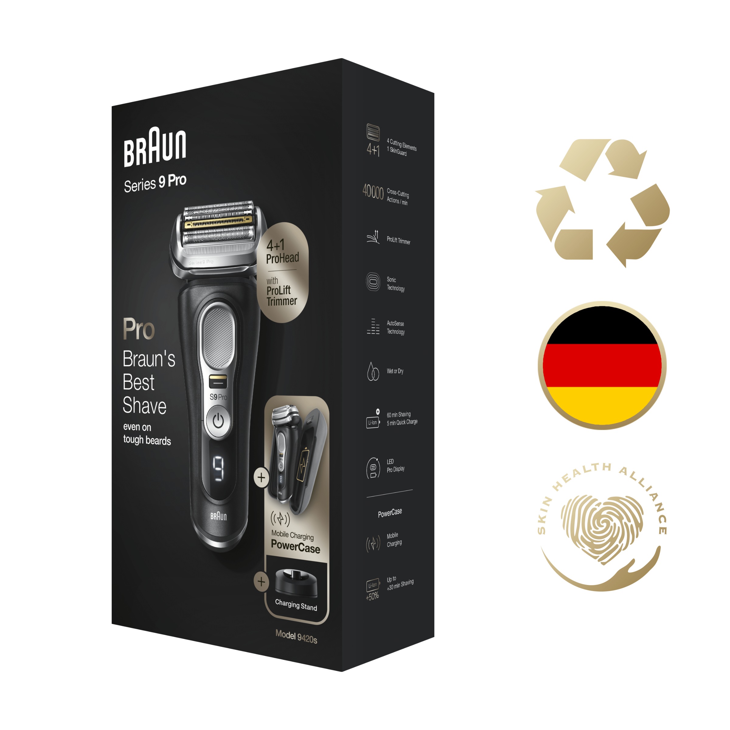 Braun Elektrorasierer »Series 9 Pro- 9420s«, 1 St. Aufsätze, Scherkopf mit ProLift Trimmer, PowerCase mit 60 Min. Laufzeit, Wet&Dry