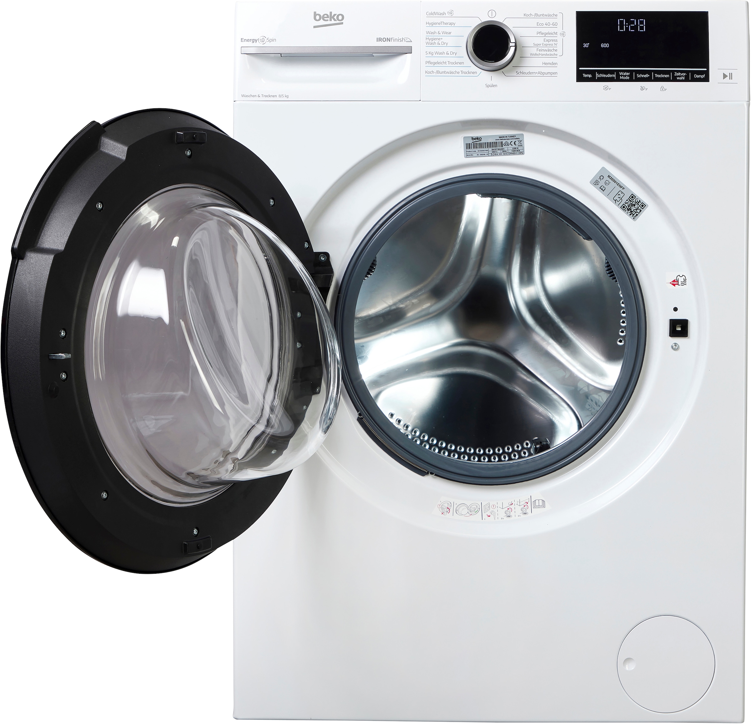 BEKO Waschtrockner »BM3DT4844W1« 8 kg /5 kg 75 dB(A) Waschen & Trocknen in einem: 8 kg / 5 kg, Dampffunktion