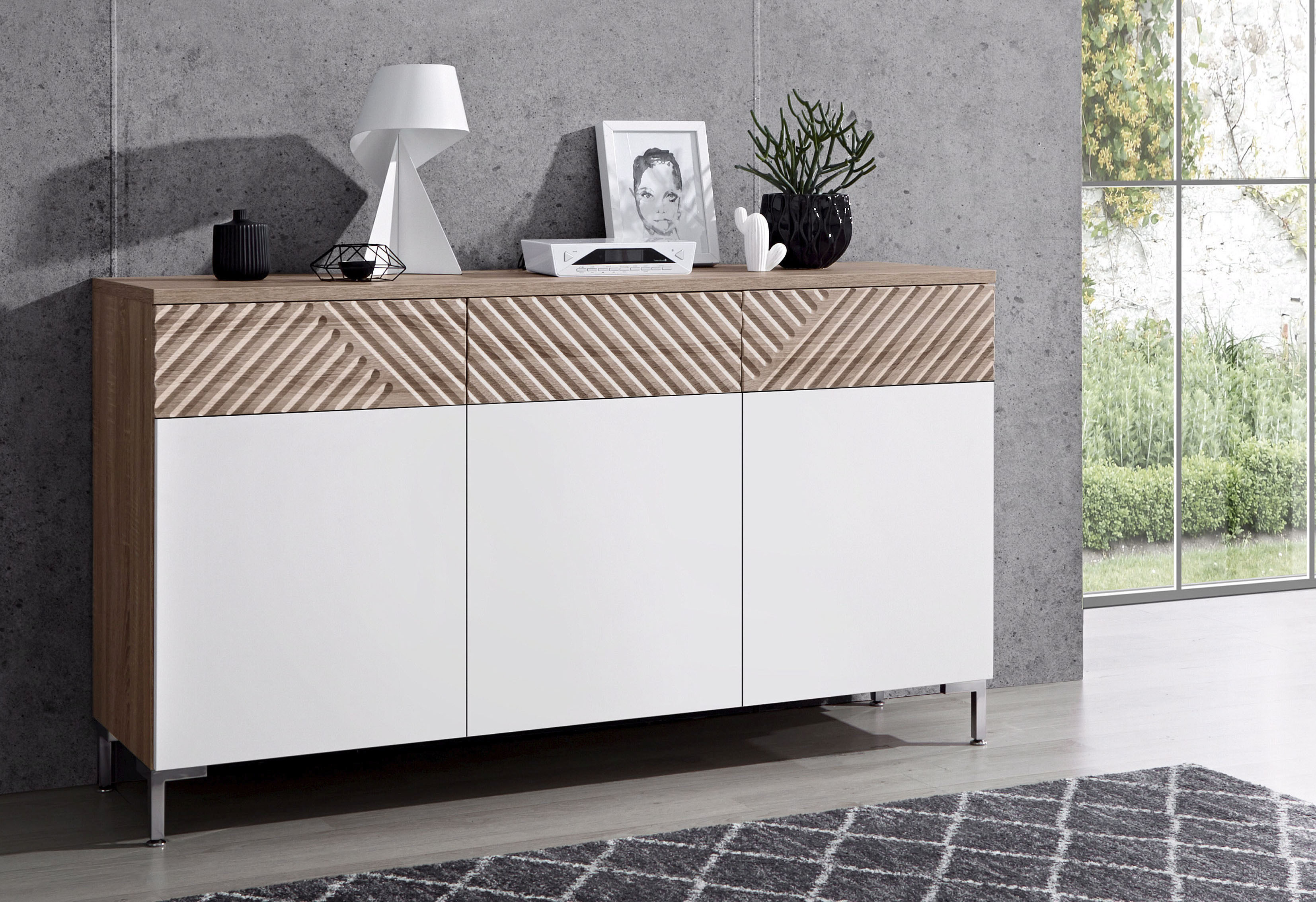 INOSIGN Sideboard Greta, mit schönen Fräsungen an den Schubladenfronten, Breite 147 cm