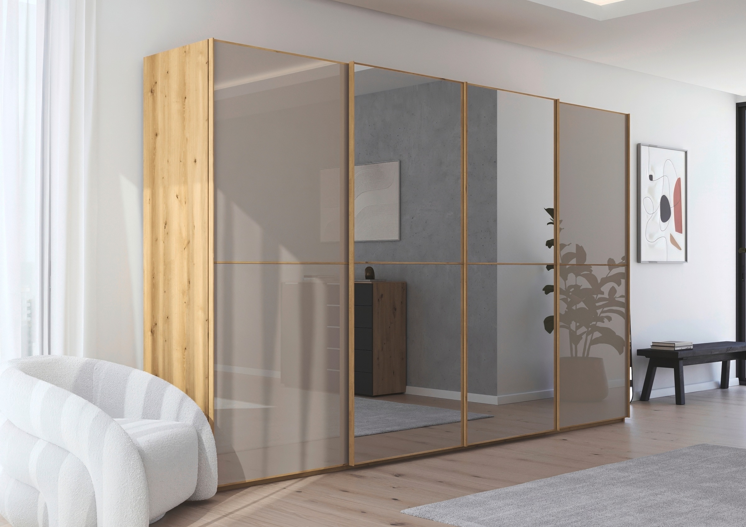 rauch Schwebetürenschrank »Kleiderschrank Schrank Garderobe Schlafzimmerschrank SCALE-DUO«, edle zweigeteilte Türen Spiegel/Glas-Mix 3 Zierleisten MADE IN GERMANY