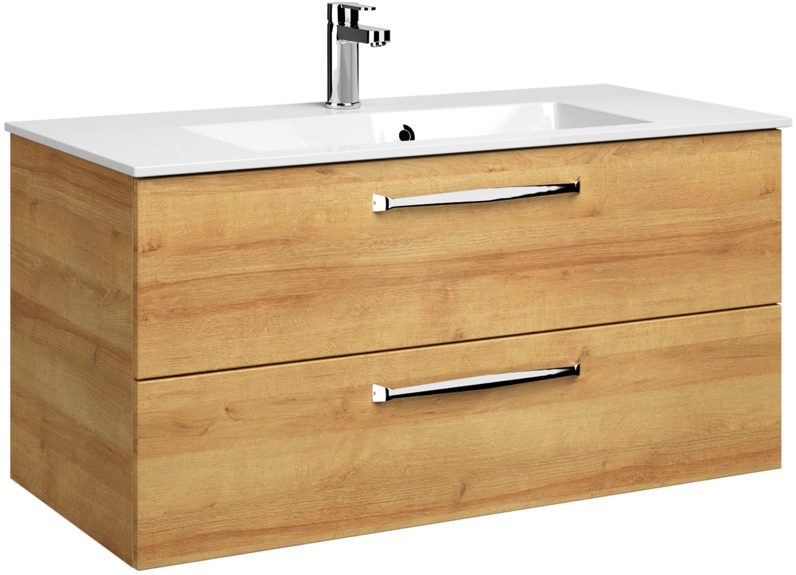 Saphir Badmöbel-Set »Trentino 2-tlg Mineralmarmor-Waschtisch, Spiegelschrank mit LED-Profil«, (3 St.), Badmöbel-Set 110cm breit, inkl. Türdämpfer, 3 Türen, 2 Auszügen