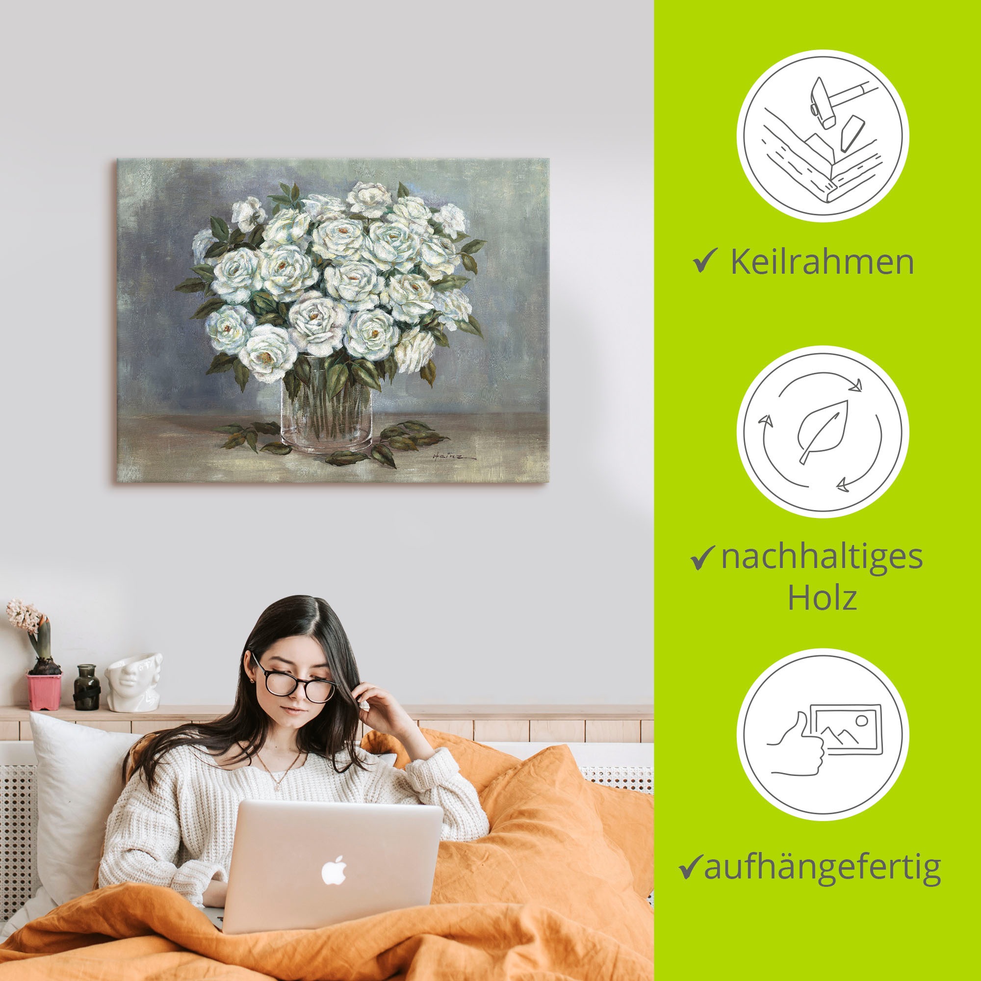 Artland Wandbild »Weiße Rosen«, Blumen, (1 St.), als Leinwandbild, Poster in verschied. Größen