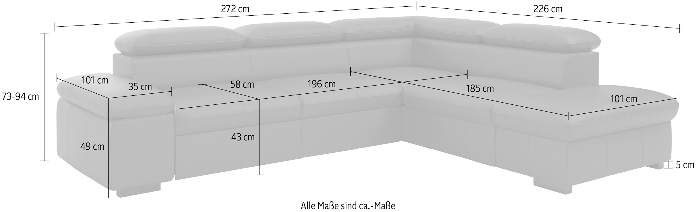 Home affaire Ecksofa »Alberto L-Form«, mit Ottomane, inkl. Kopfteilverstellung, wahlweise mit Bettfunktion