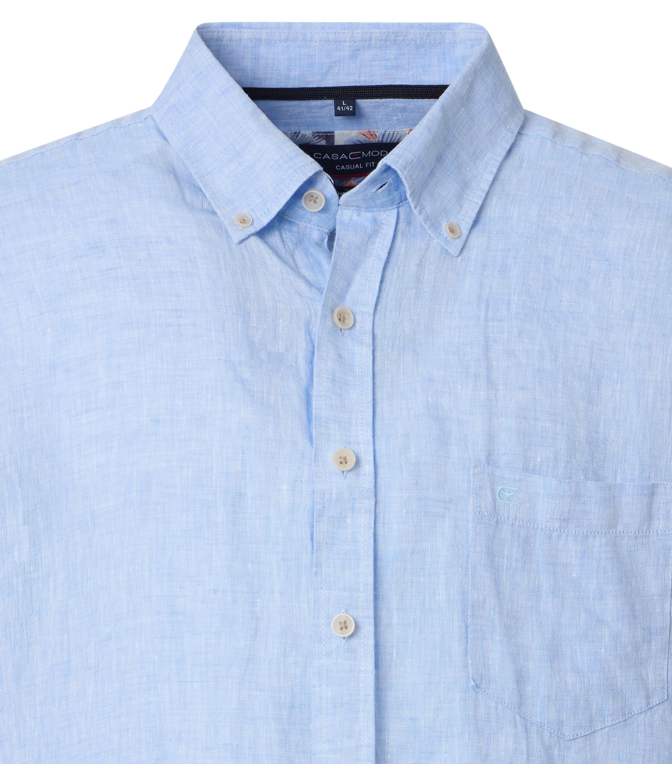 Kurzarmhemd CASAMODA "CASAMODA Leinenhemd Kurzarm uni", Herren, Gr. 3XL, Normalgrößen, blau (100 blau), 100% Leinen, unifarben, lässig geschnitten, Hemden 2