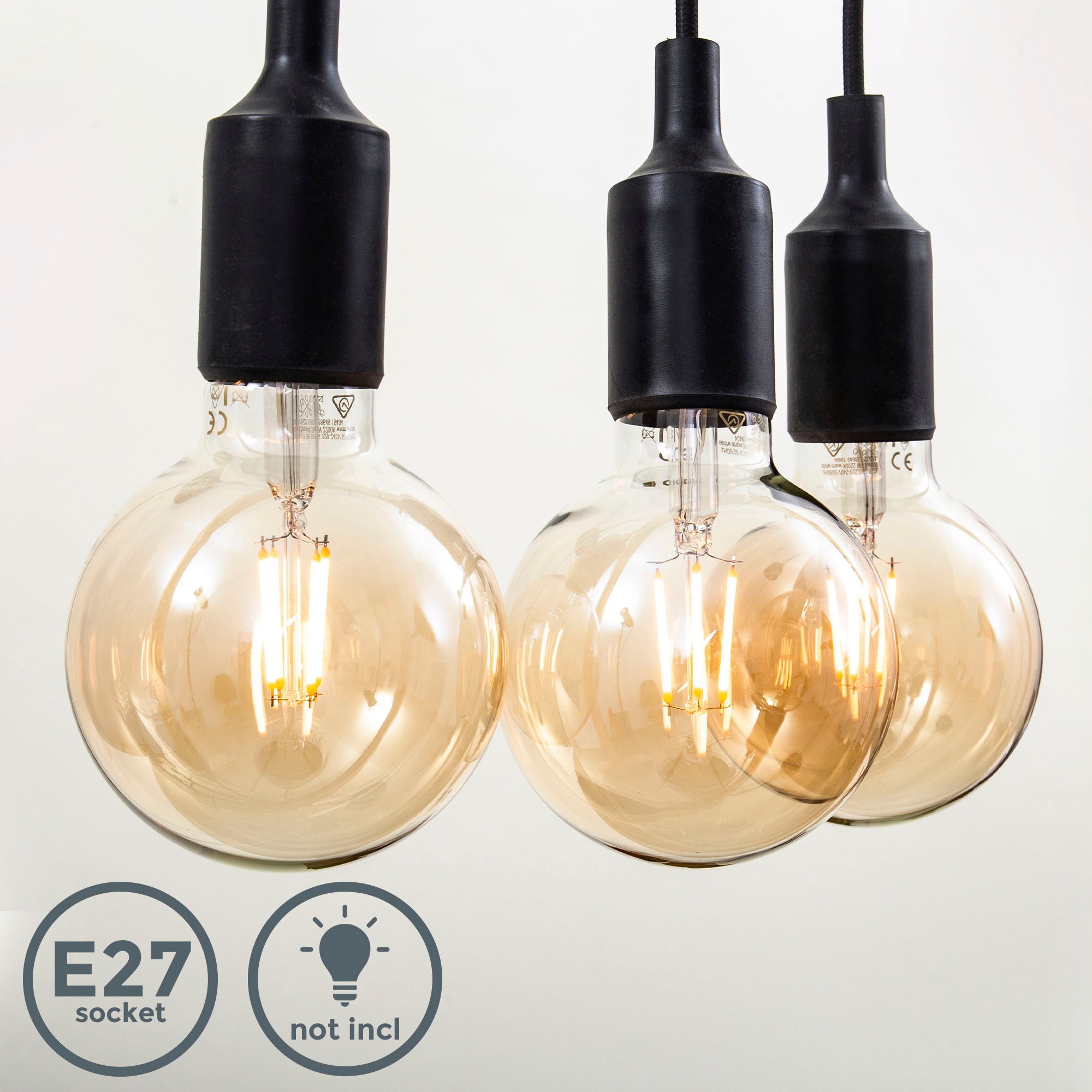 B.K.Licht Pendelleuchte »BK_PL1294 Pendellampe, Schwarz, mit Stoffkabel, Retro«, 3 flammig, Leuchtmittel E27 | ohne Leuchtmittel, 3-flammige Hängeleuchte, E27, Ohne Leuchtmittel, Länge: 2,04 Meter