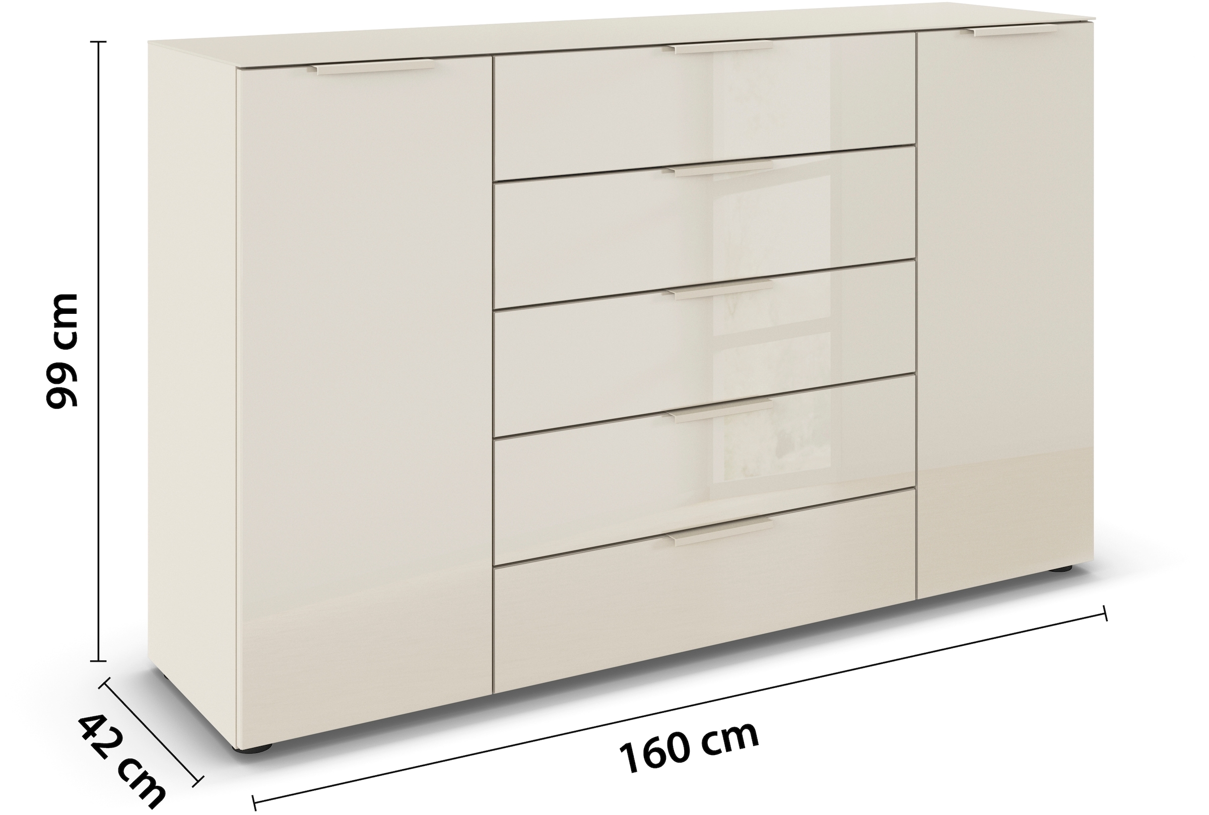 rauch Schubkastenkommode »Kommode Türkommode Sideboard Kombikommode FLIPP mit Glasfront«, (Breite 160/180 cm mit 4 Einlegeböden), 2-türig, 5 Schubladen, Soft-Close, Oberboden und Front Glas, 2 Breiten