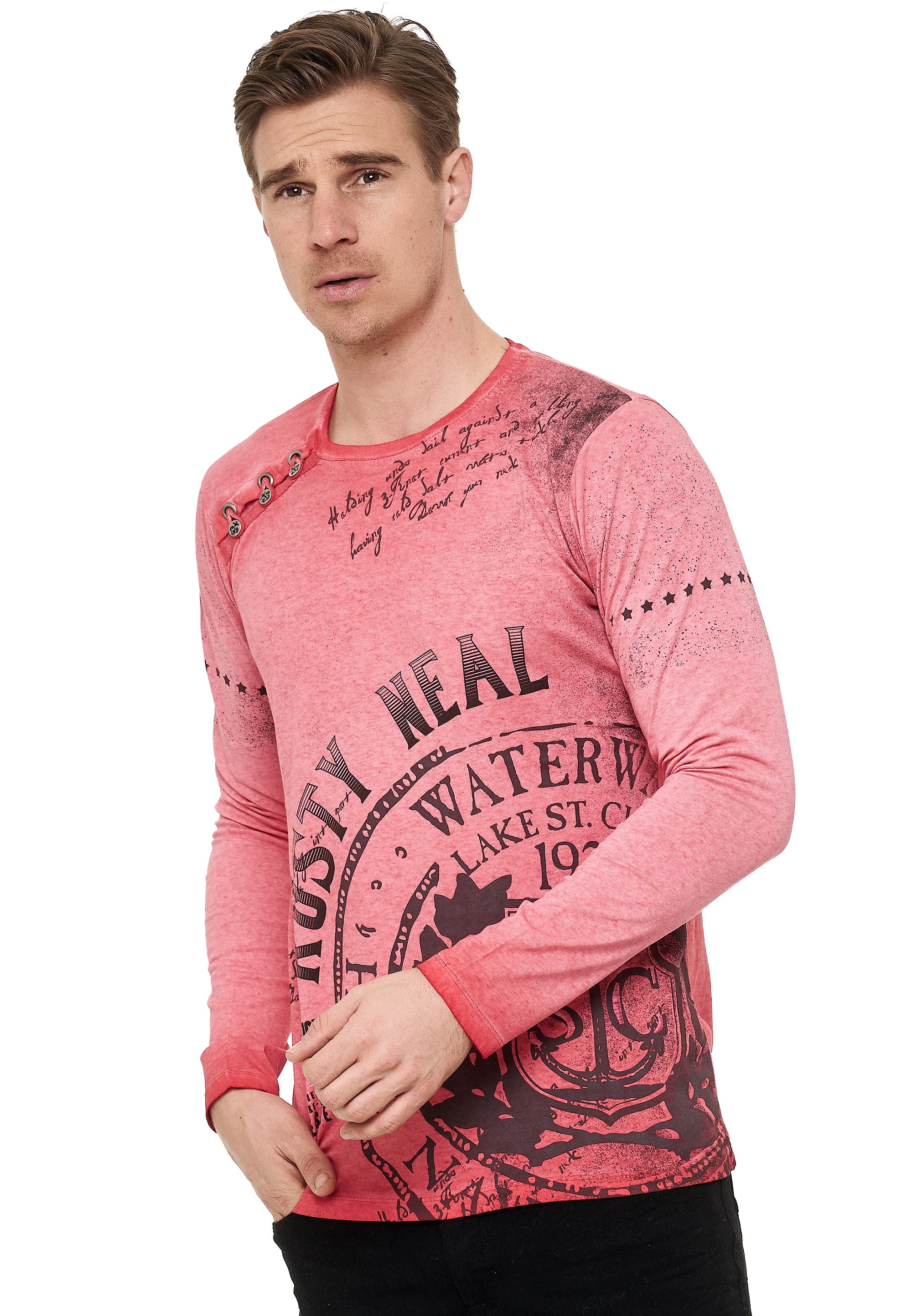 Rusty Neal Langarmshirt, mit Oil-Washed-Print