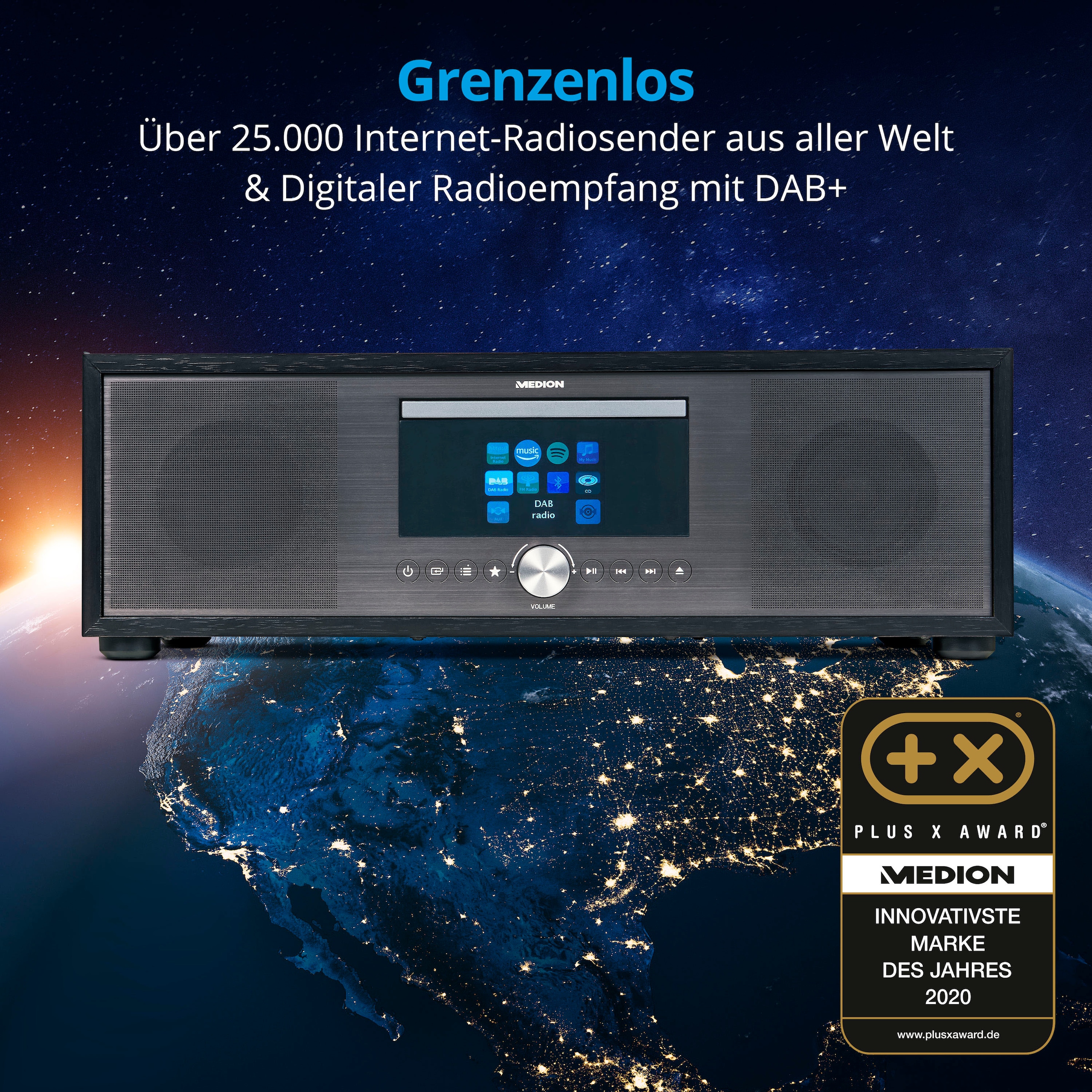 Medion® Internet-Radio »All-In-One Audio System LIFE® P-Serie«, (Bluetooth-LAN (Ethernet)-WLAN Internetradio-Digitalradio (DAB+)-UKW mit RDS-FM-Tuner 80 W)