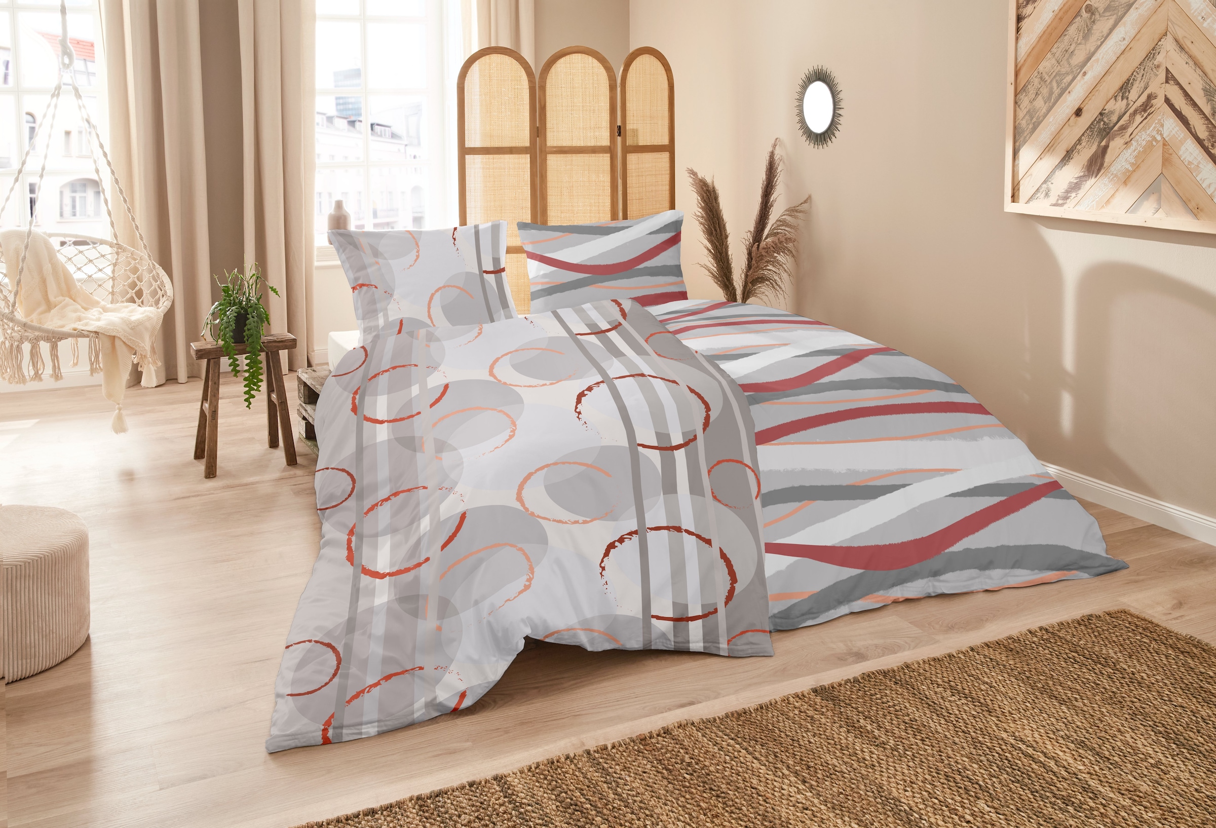 Primera Bettwäsche »Biber-Bettwäsche Circular« 2 Stk. tlg. mit abstrakten Kreisen