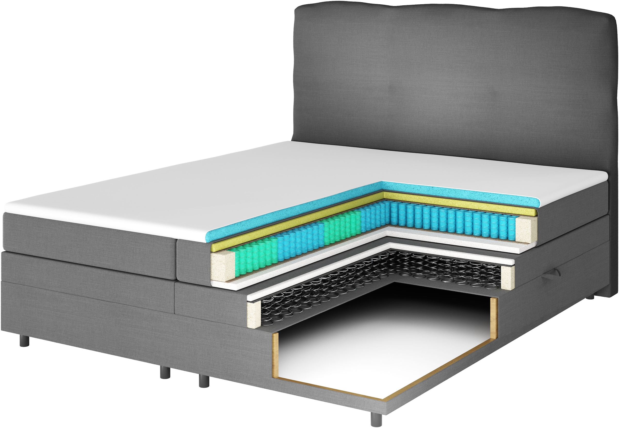 FORTE Boxspringbett »Lanciano Max inkl. zwei Bettkästen und Kaltschaum Topper«, und einer 7-Zonen-Tonnentaschen-Federkernmatratze H2/H3