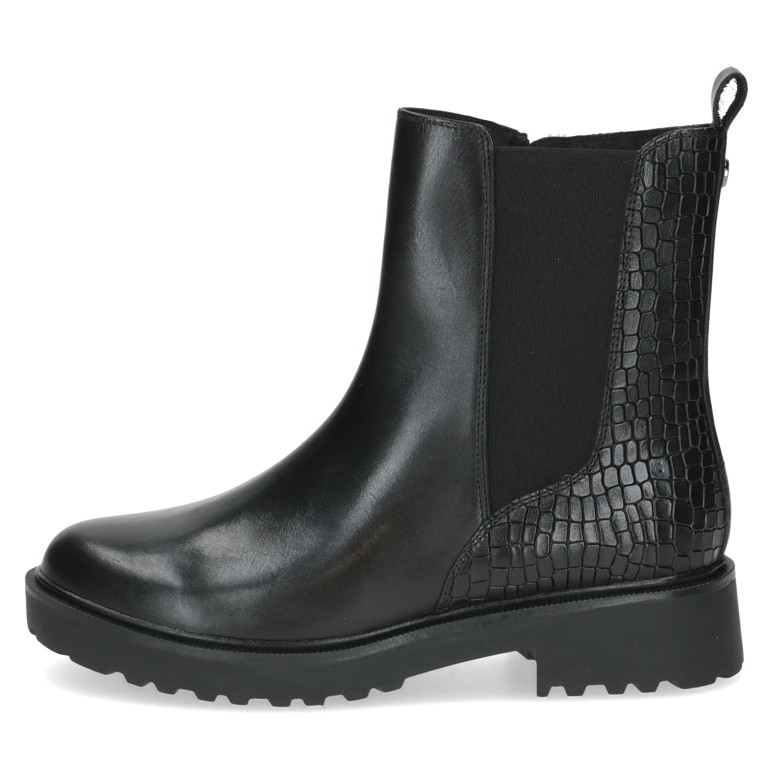 Caprice Chelseaboots, Blockabsatz, Stiefelette mit Reptilienprägung
