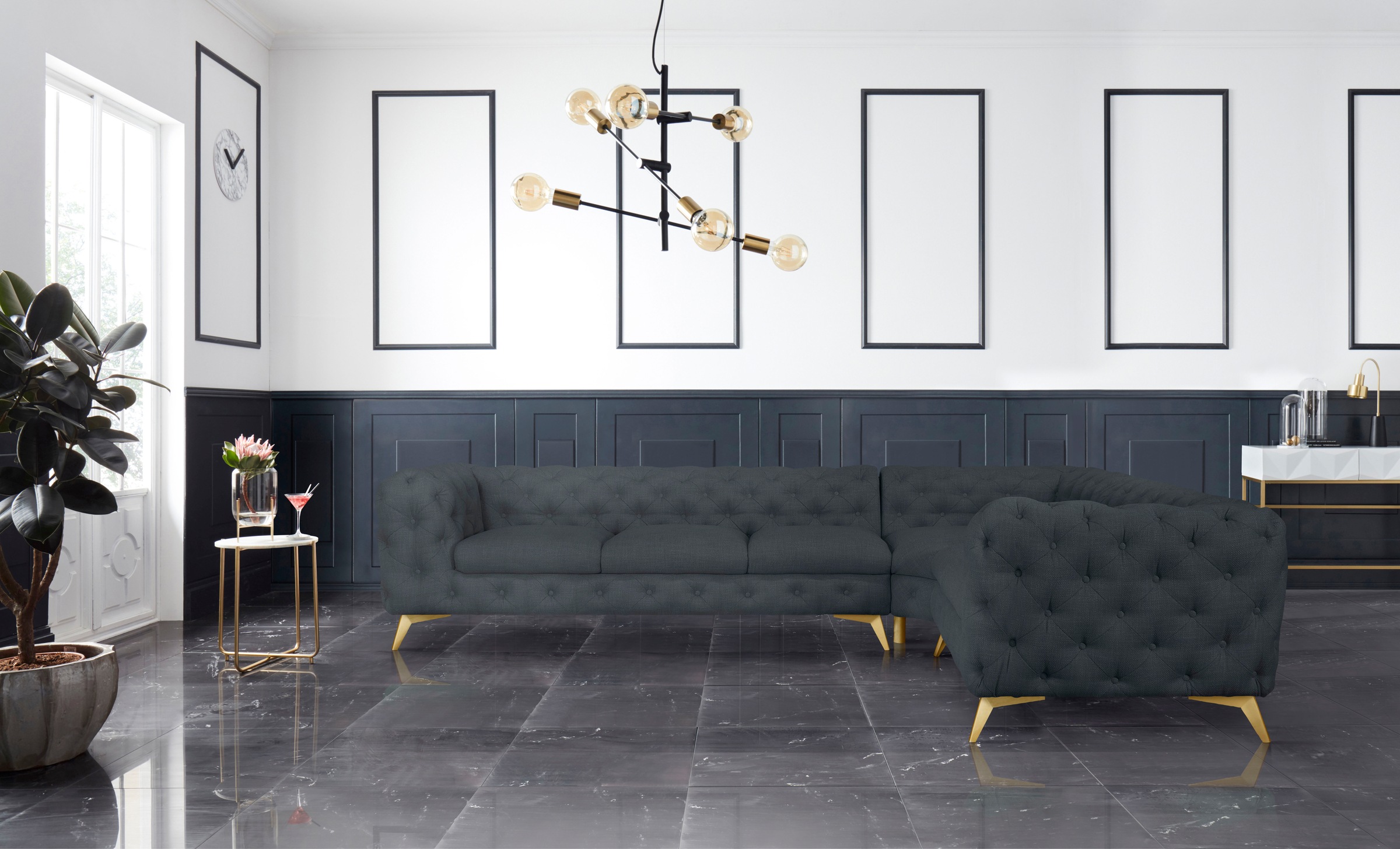 Leonique Chesterfield-Sofa "Ecksofa GLYNIS L-Form mit Wellenunterfederung, günstig online kaufen