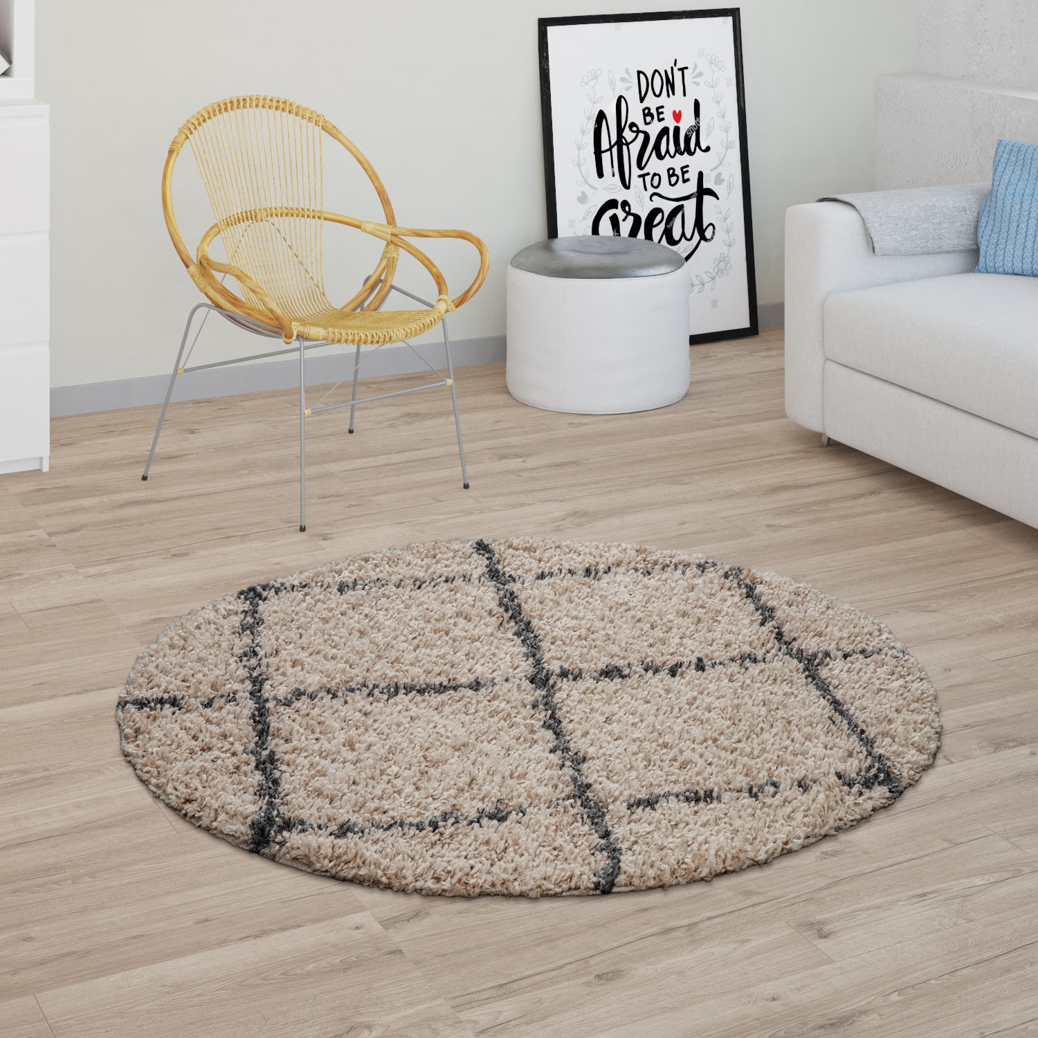 Paco Home Hochflor-Teppich »Kalmar 441«, rund, Scandi Design, Rauten Muster,  weich & kuschelig | BAUR