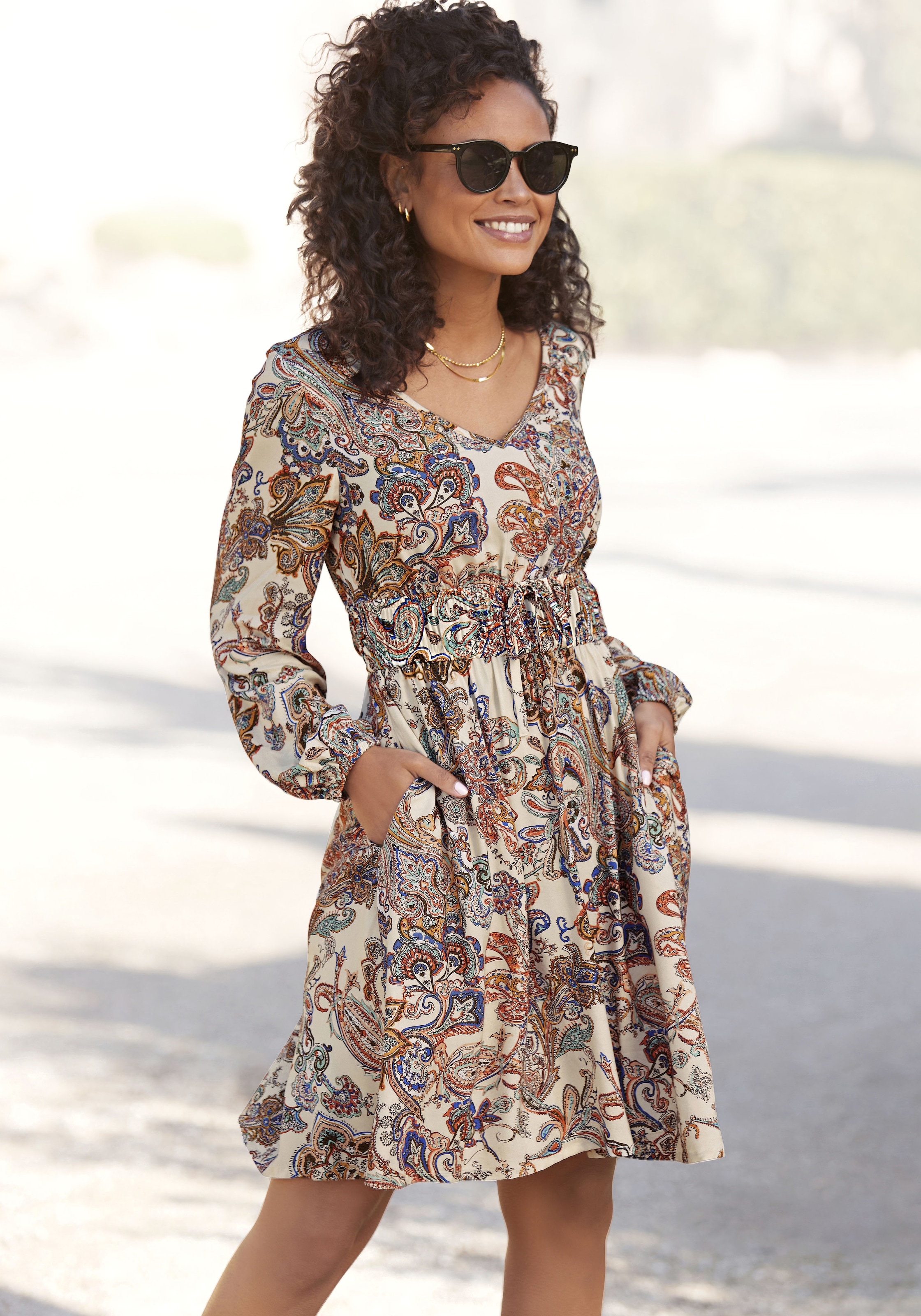 Vivance Druckkleid Seitennahttaschen mit Paisleydruck und Taschen, langärml günstig online kaufen