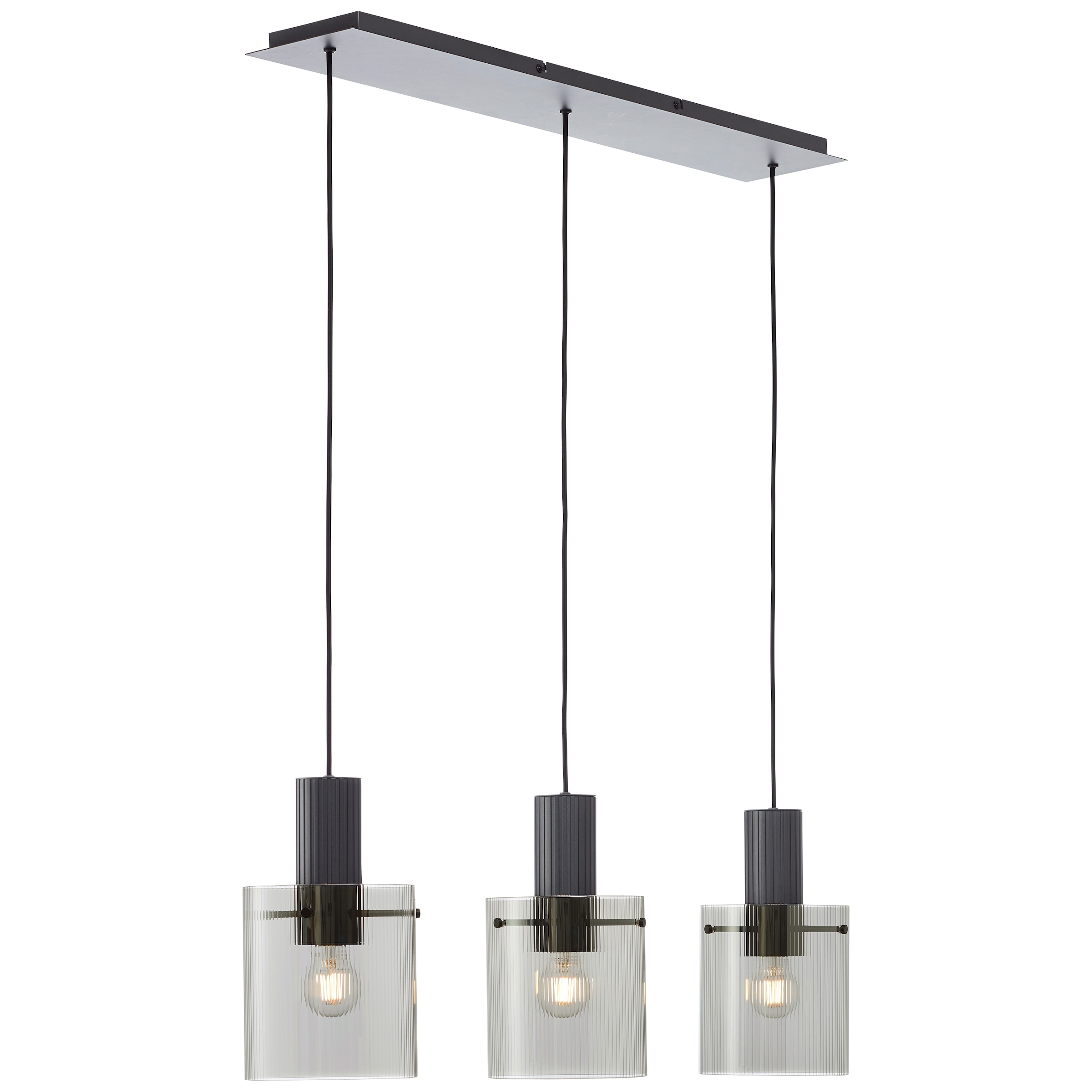 Brilliant Pendelleuchte »Riffelini«, 3 flammig, Leuchtmittel E27 | ohne Leuchtmittel, 150 x 98 x 18 cm, 3x E27, kürzbar, geriffeltes Rauchglas, anthrazit