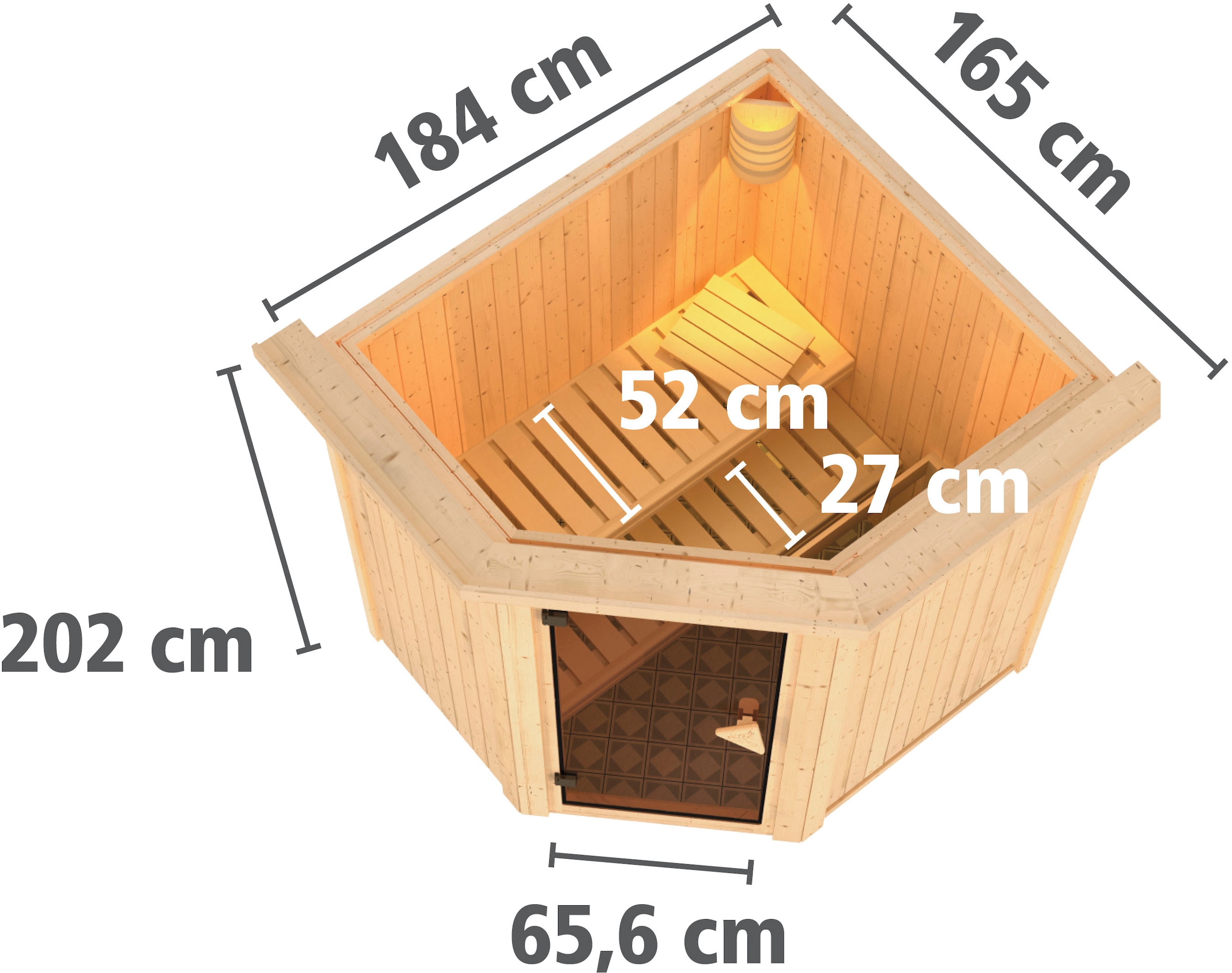 Karibu Sauna »»Liyah« mit Energiespartür Kranz naturbelassen«, in verschiedenen Ausführungen erhältlich